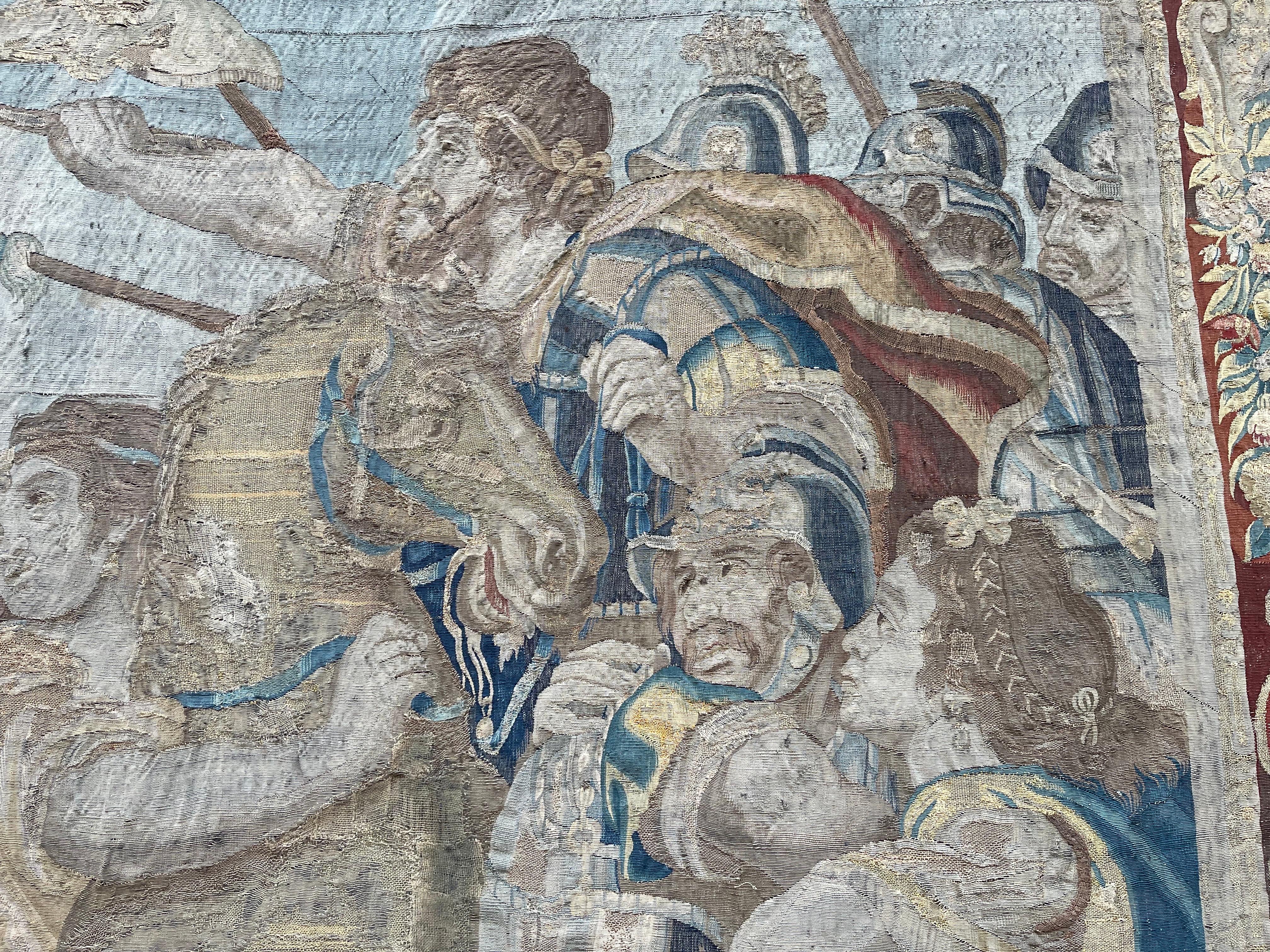 Wool 17th Century Tapestry/Gobelein Alexander The Great And Darius III Persian King For Sale