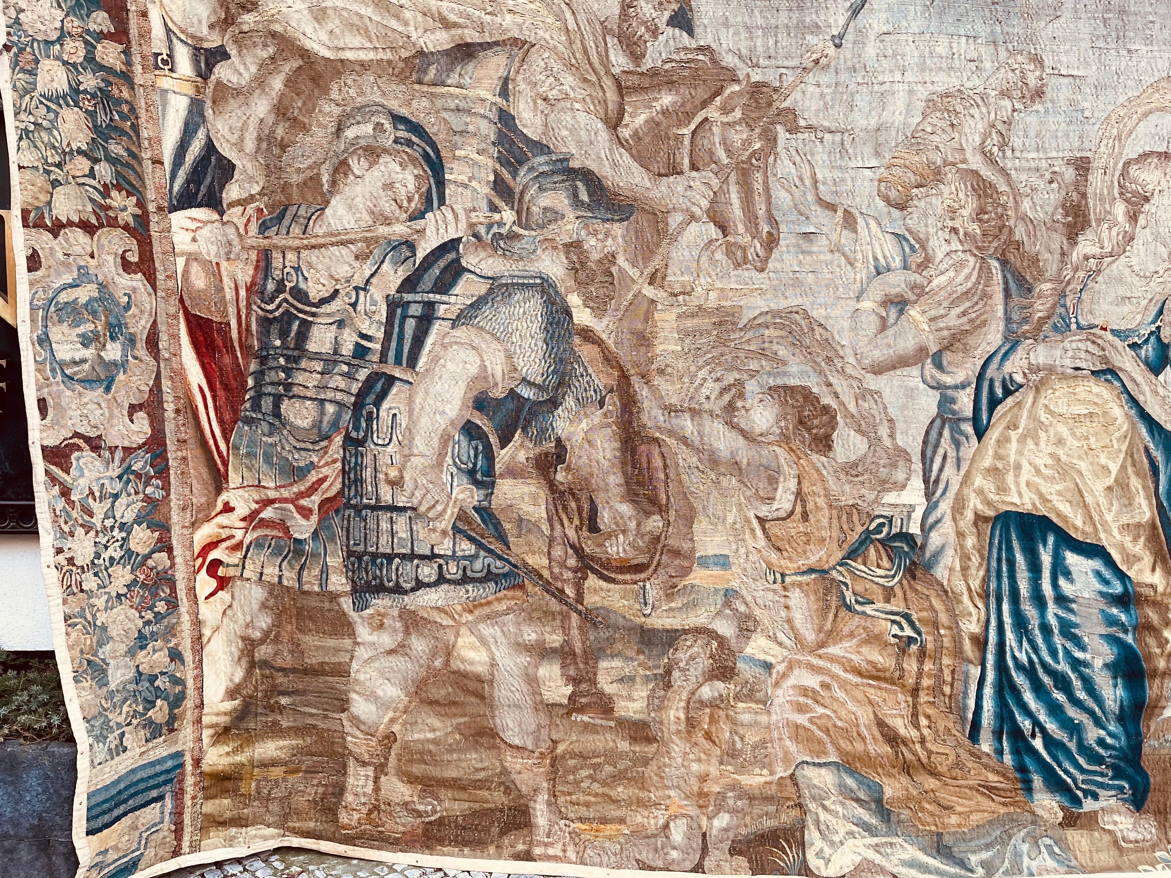 Hand-Woven 17th Century Tapestry/Gobelein Alexander The Great And Darius III Persian King For Sale