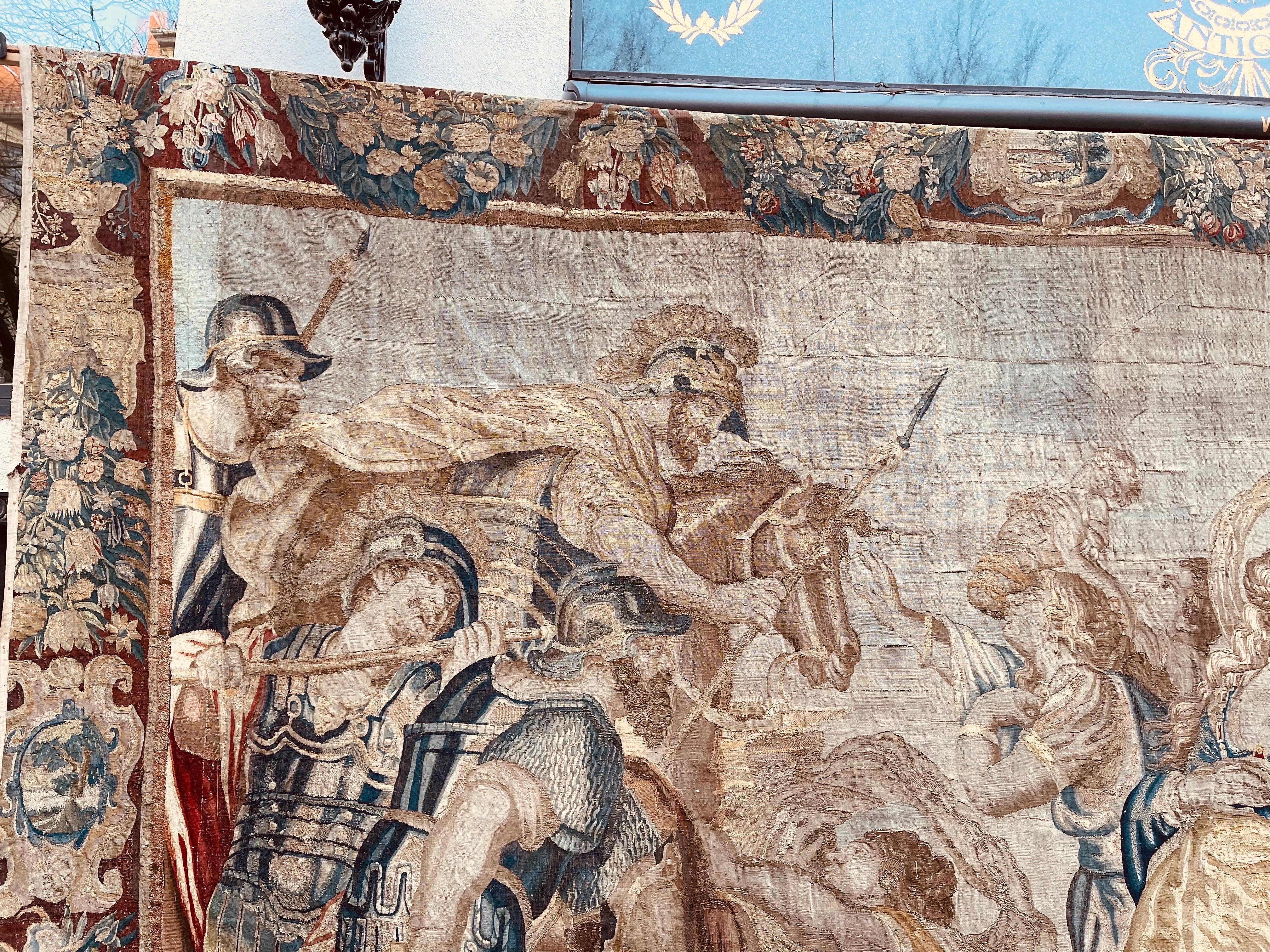 Hand-Woven 17th Century Tapestry/Gobelein Alexander The Great And Darius III Persian King For Sale