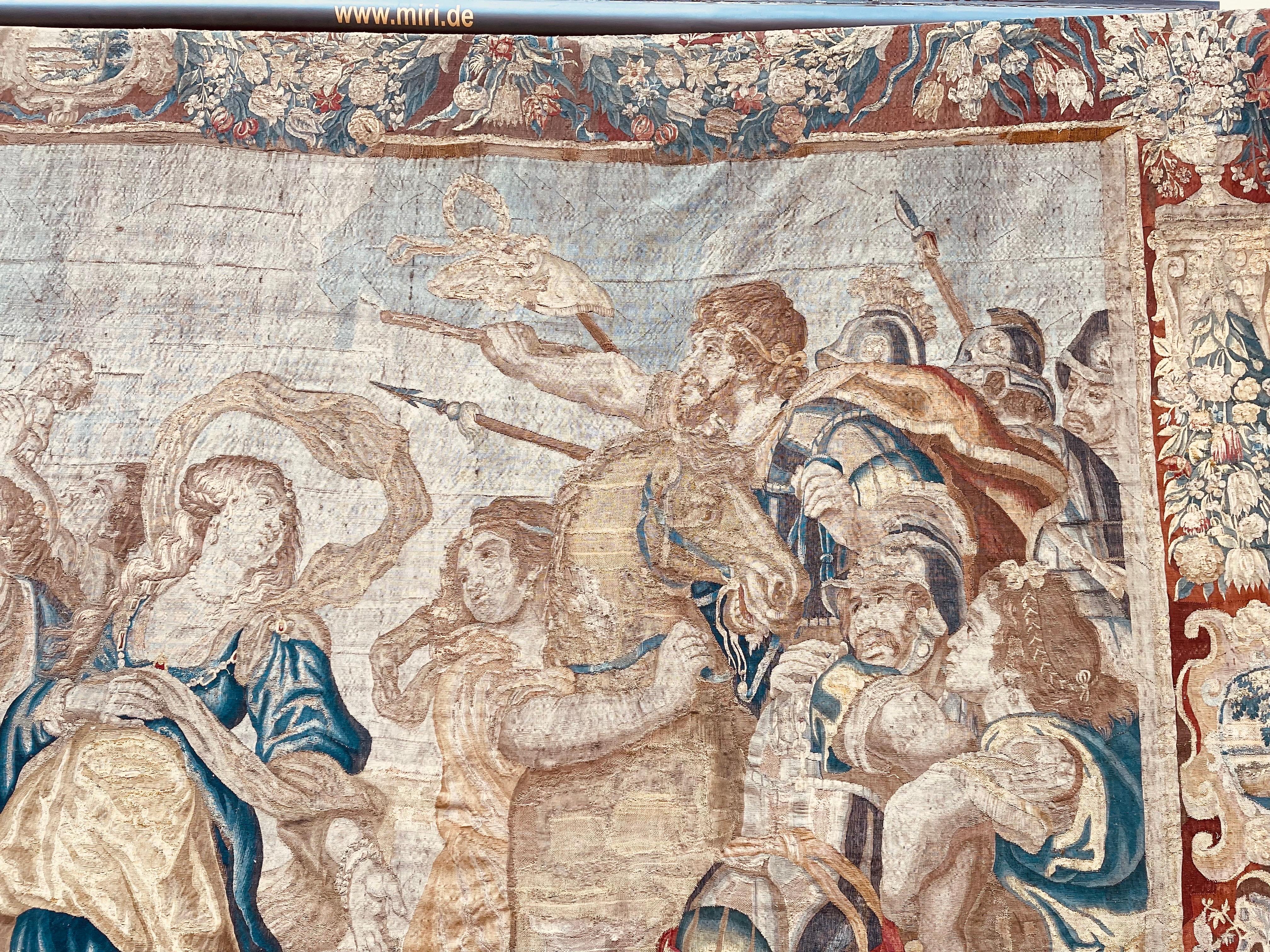 Wool 17th Century Tapestry/Gobelein Alexander The Great And Darius III Persian King For Sale