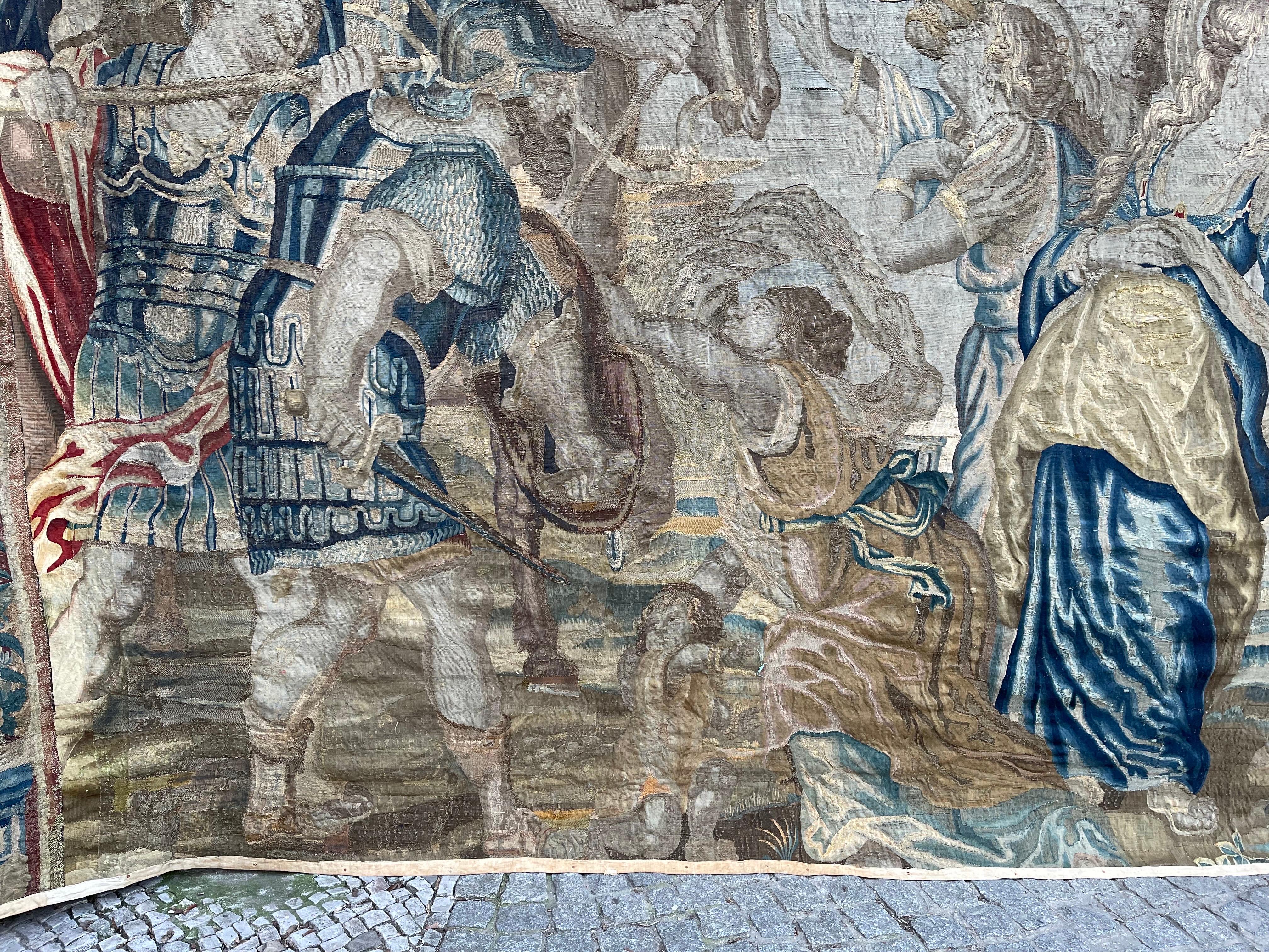 Wool 17th Century Tapestry/Gobelein Alexander The Great And Darius III Persian King For Sale