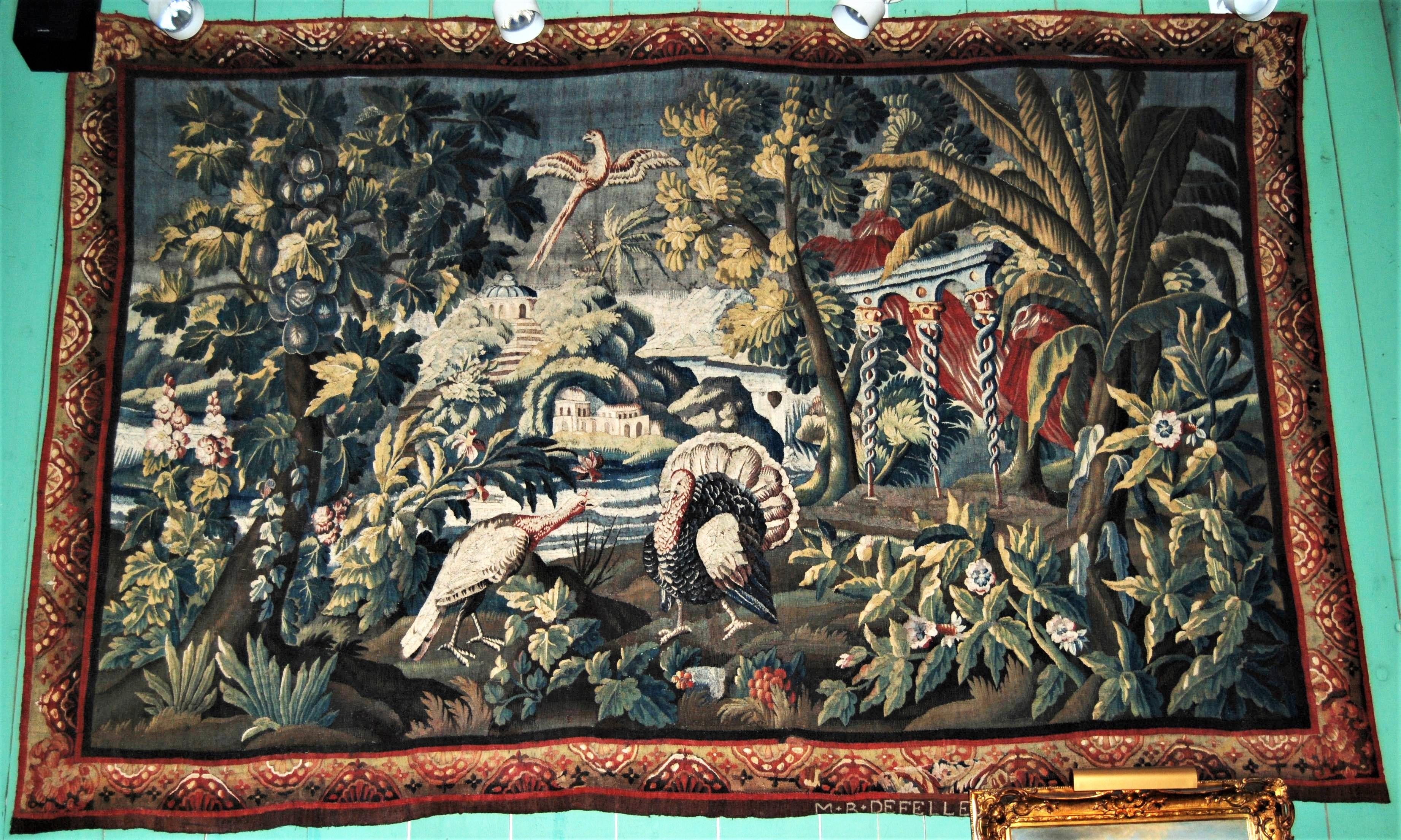 French 17th Century Tapestry of The Americas Manufactured Royale De Felletin Antiques For Sale
