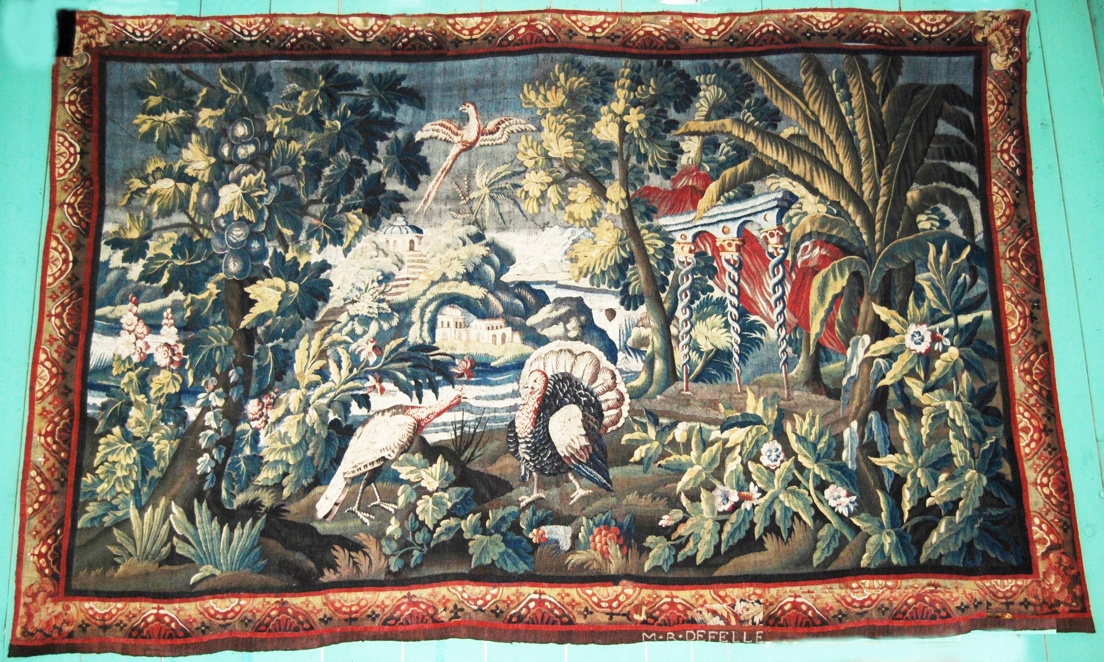 Hand-Crafted 17th Century Tapestry of The Americas Manufactured Royale De Felletin Antiques For Sale