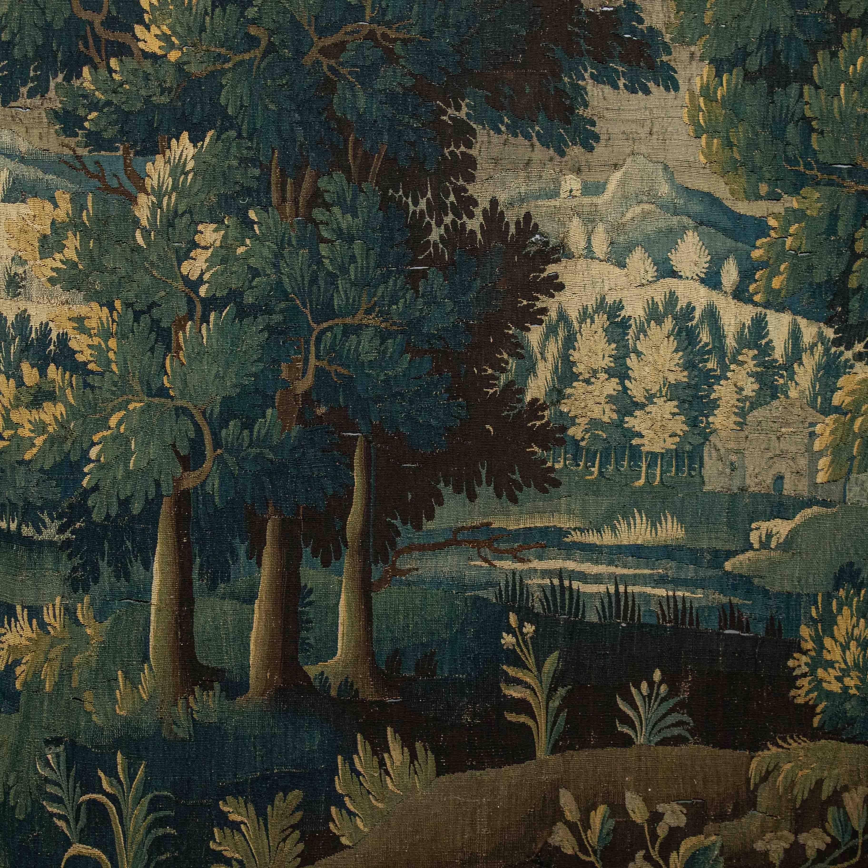 Woven 17th Century Tapestry with Landscape Aubusson Manufacture