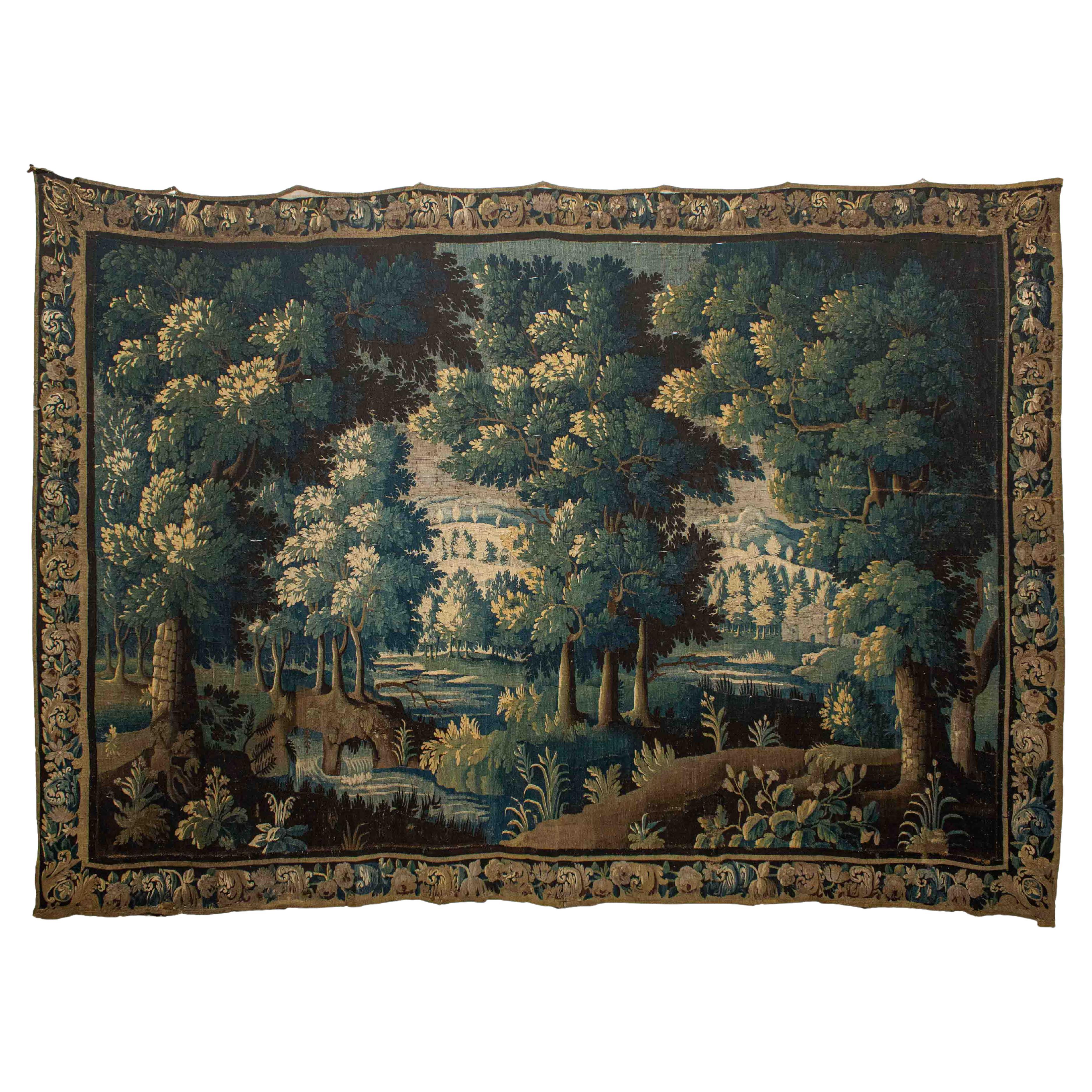 17th Century Tapestry with Landscape Aubusson Manufacture