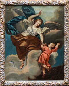 17th Century The Guardian Angel Painting Oil on Canvas