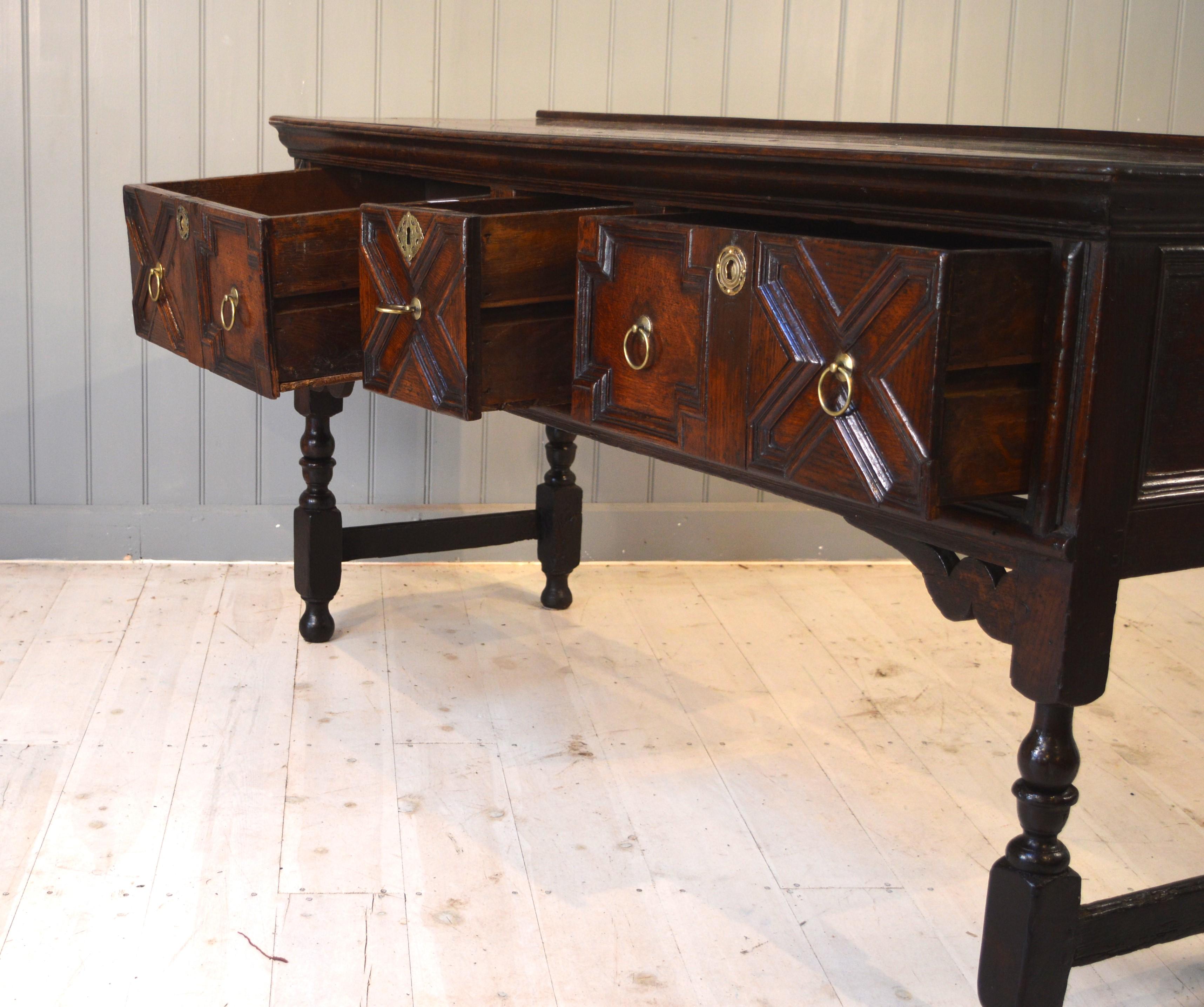 18th Century and Earlier 17th Century Three Drawer Dresser Base in Oak