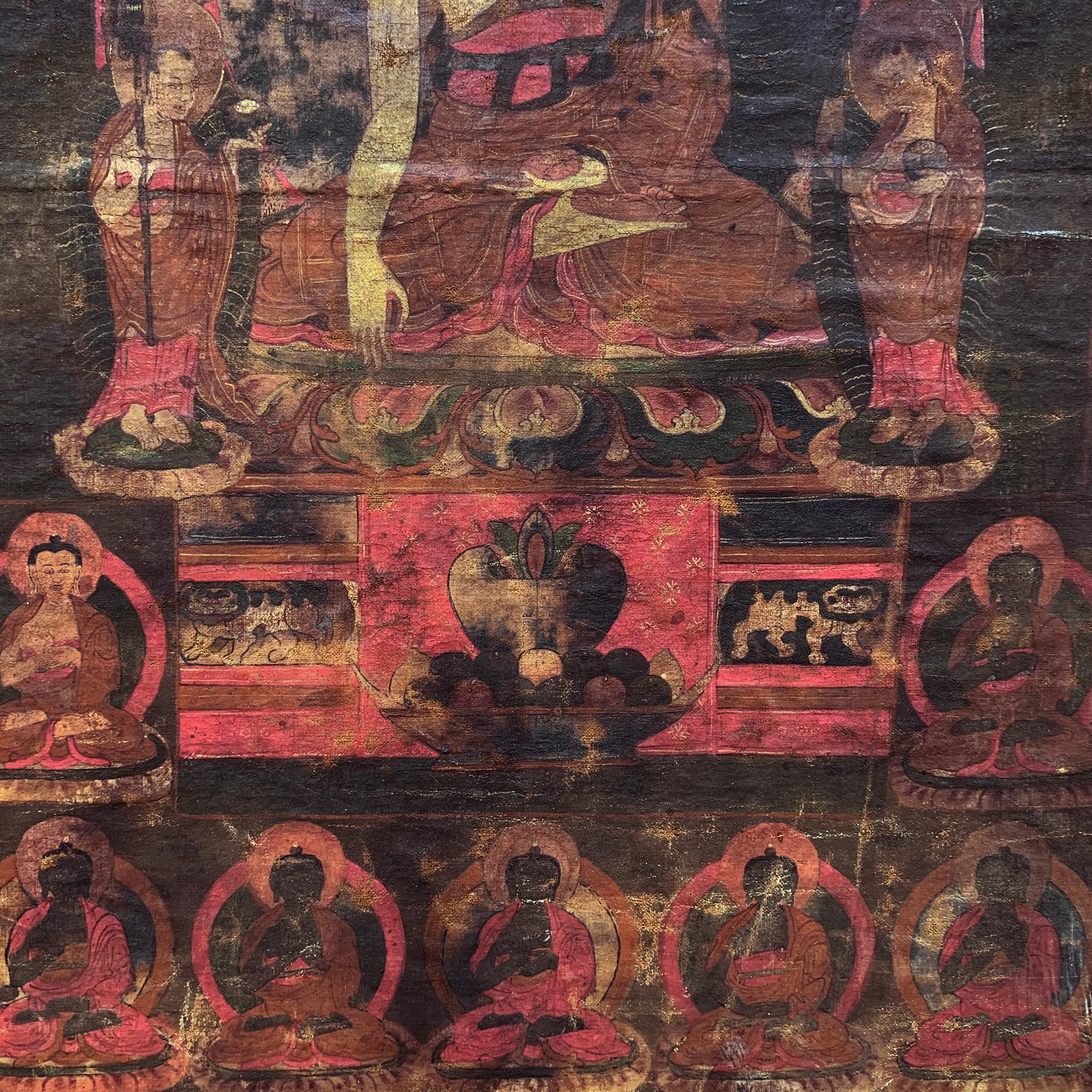 Linen 17th Century Tibetan Thangka Painting For Sale