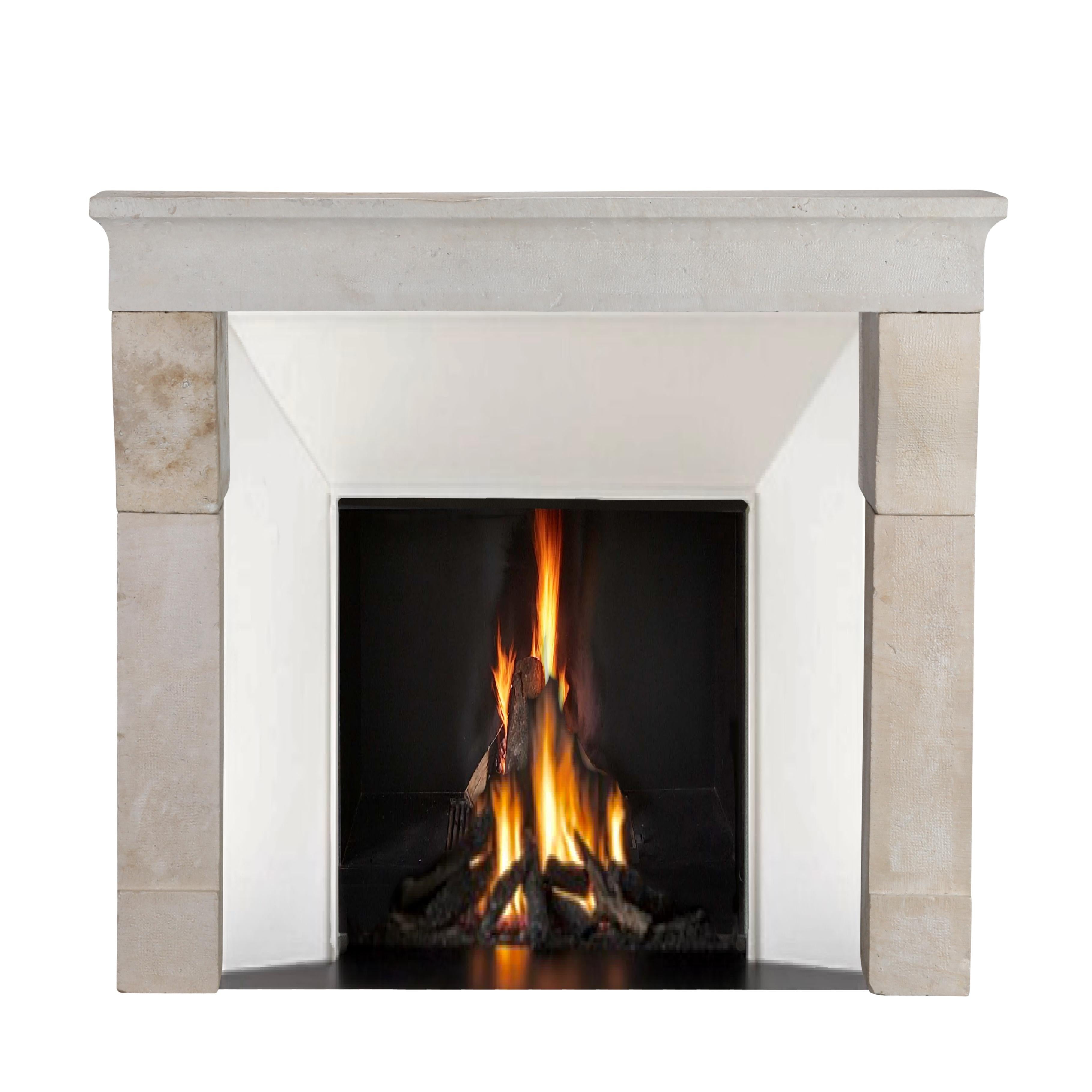 18th Century and Earlier 17th Century Timeless Rustic Louis XIII Limestone Fireplace Mantel For Sale