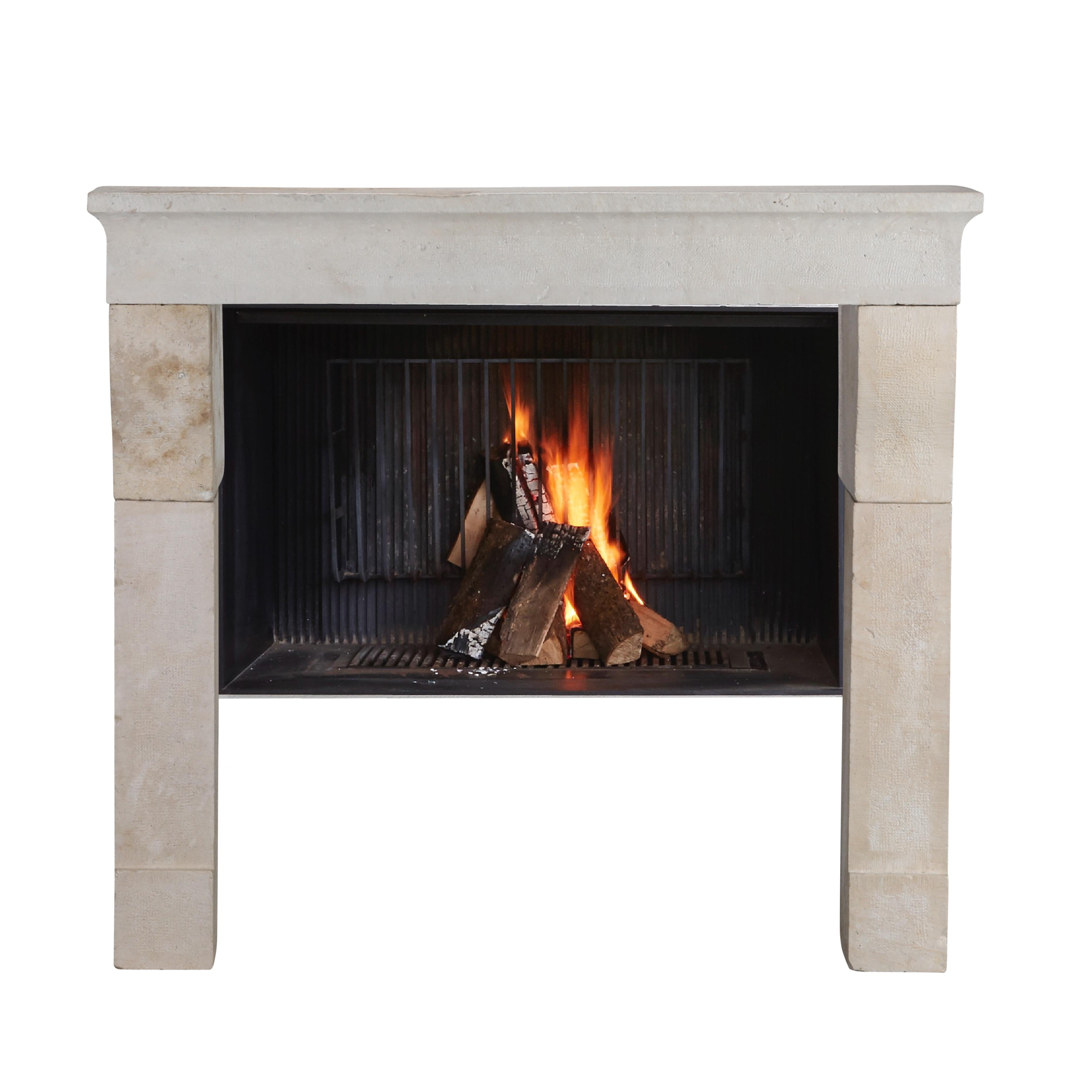 Stone 17th Century Timeless Rustic Louis XIII Limestone Fireplace Mantel For Sale