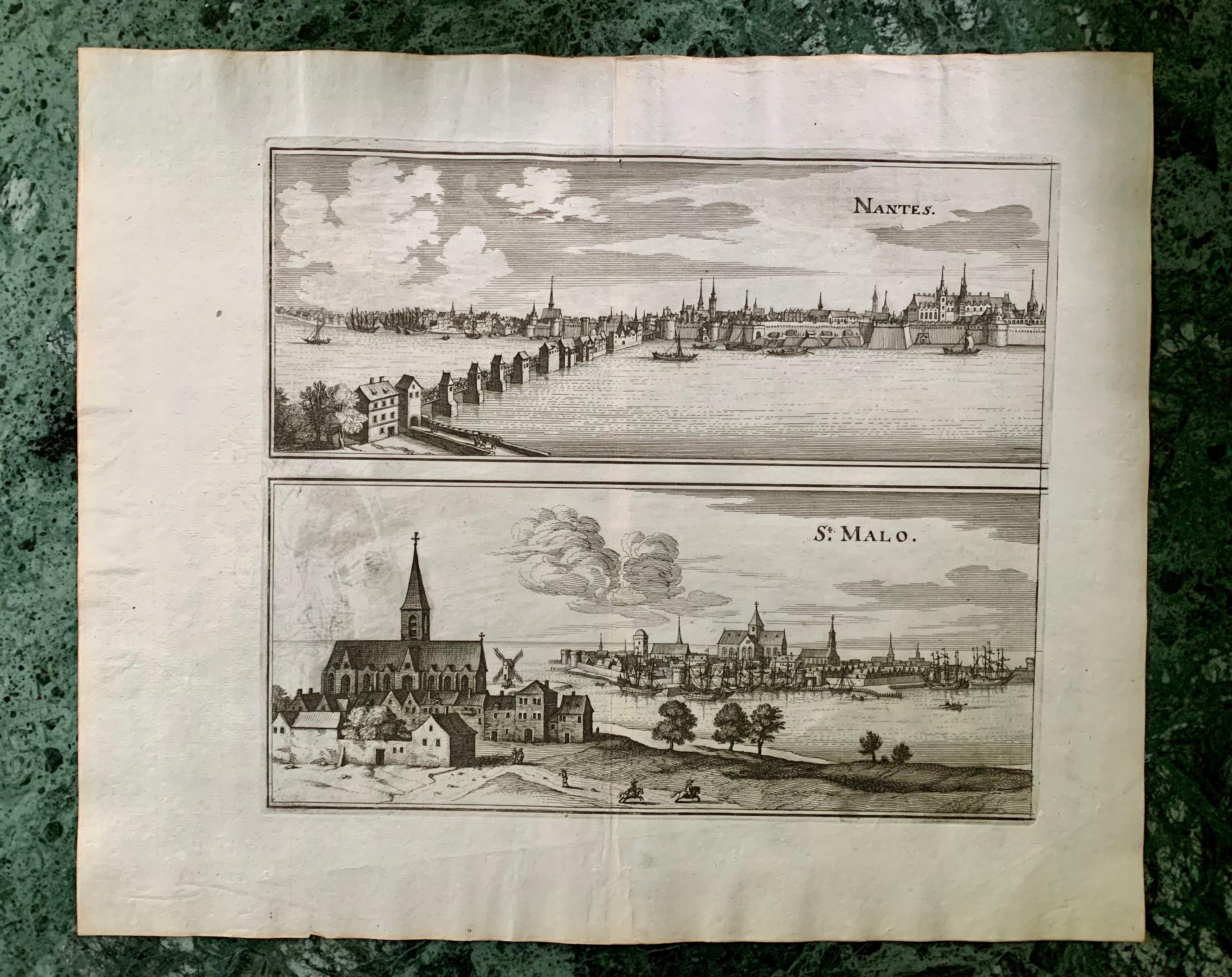 Topografische Gravur Nantes und St. Malo, Frankreich, 17. Jahrhundert, von Iohan Peeters im Zustand „Gut“ im Angebot in New York, NY