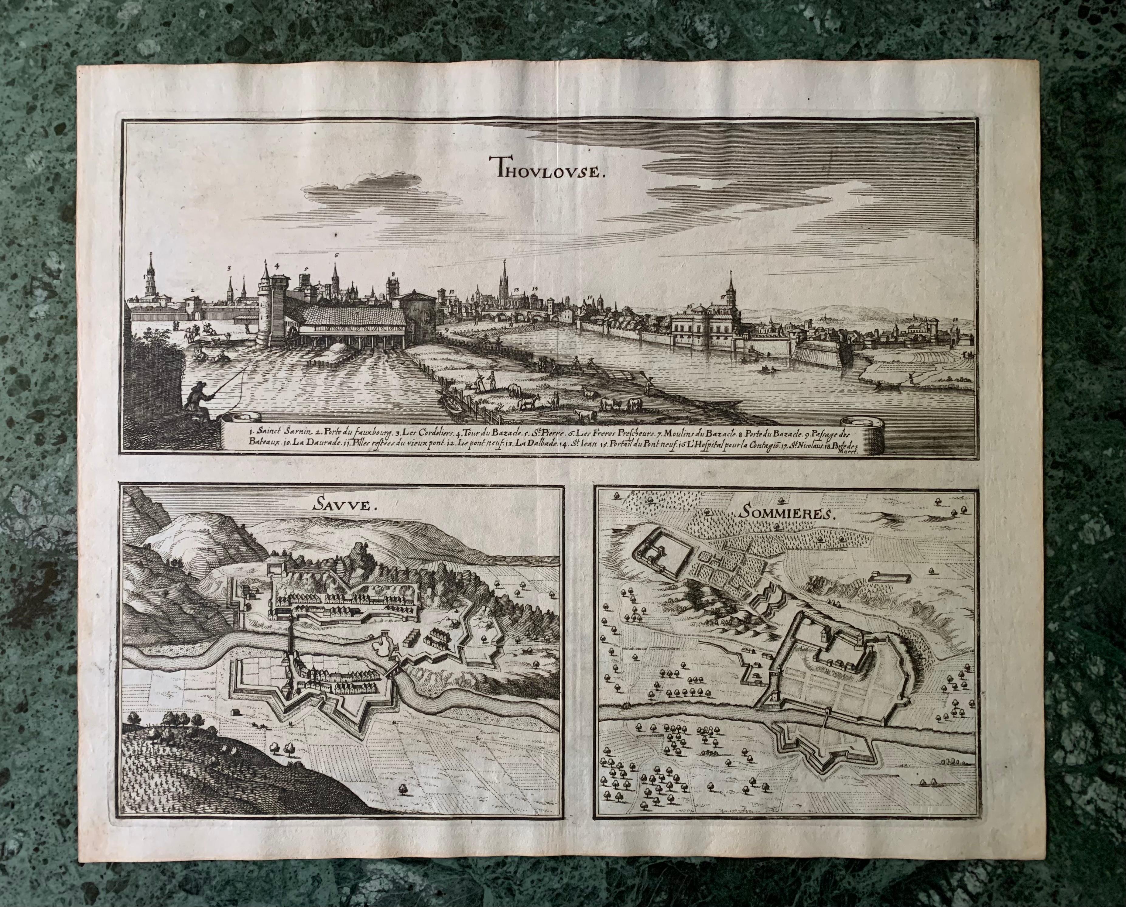 Toulouse, Savve, Sommieres, topografische Karte von Iohan Peeters, 17. Jahrhundert im Angebot 2