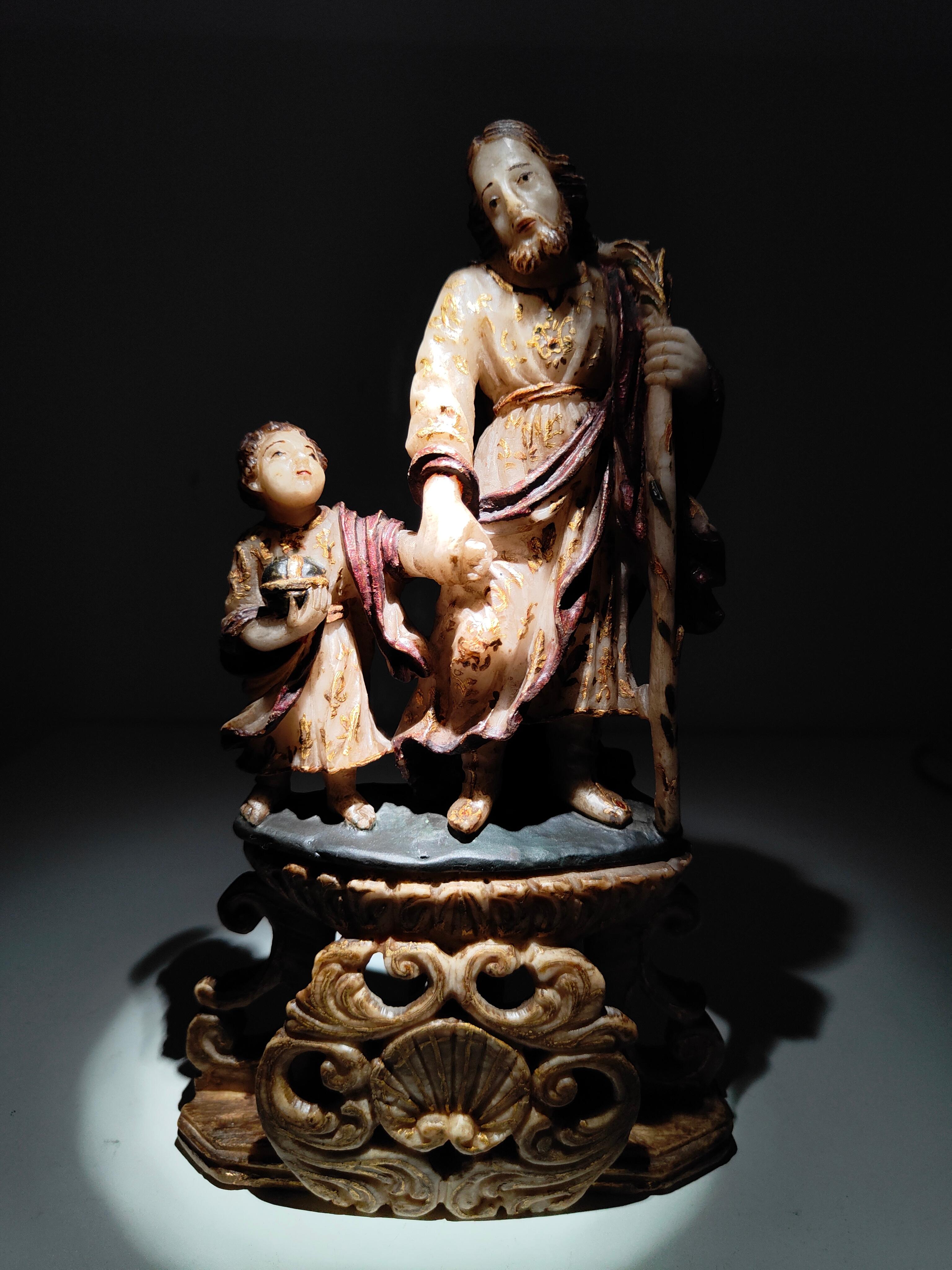 Trapani-Alabaster-Skulptur des Heiligen Joseph aus dem 17. Jahrhundert 11