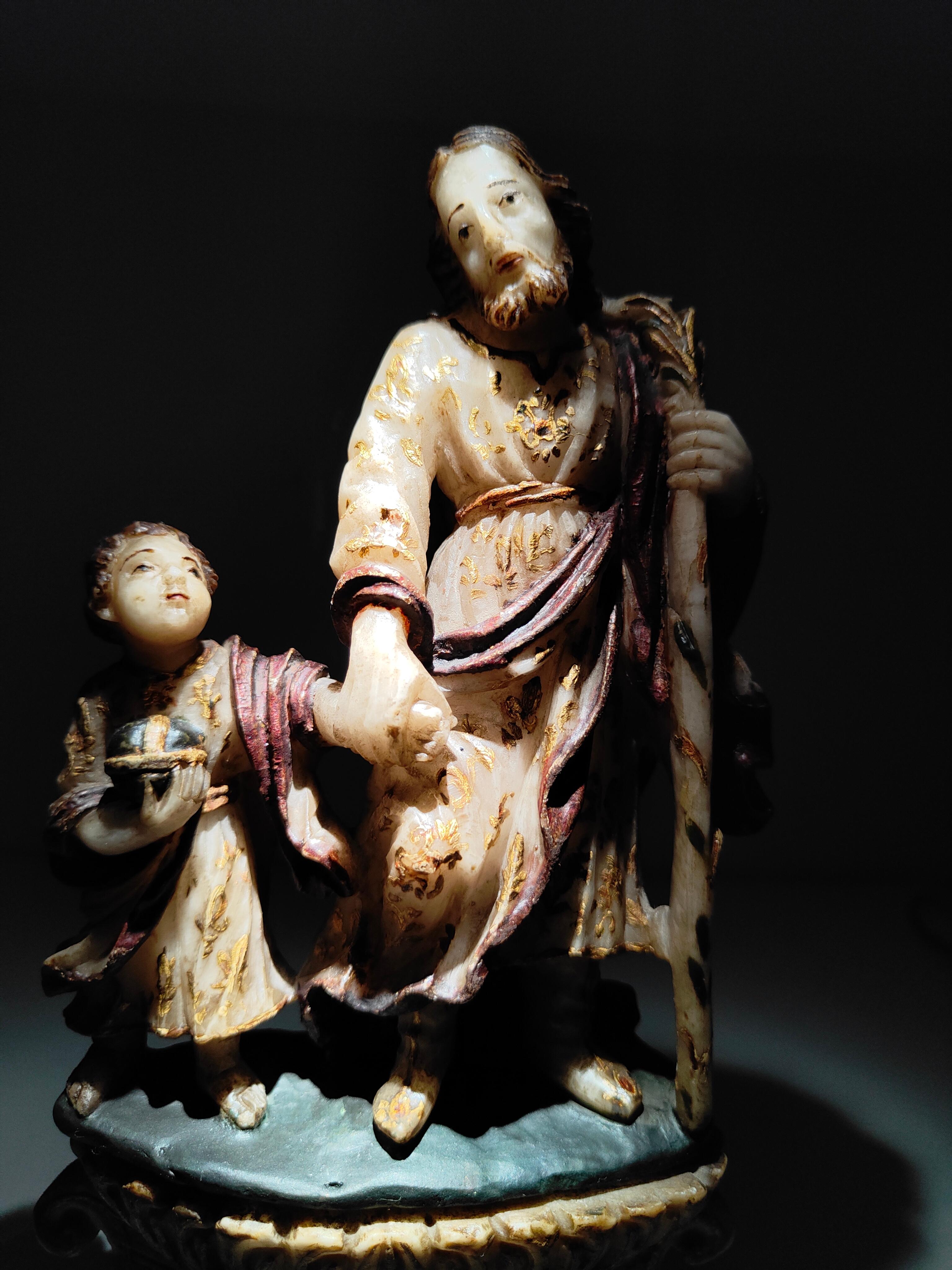 Trapani-Alabaster-Skulptur des Heiligen Joseph aus dem 17. Jahrhundert 13