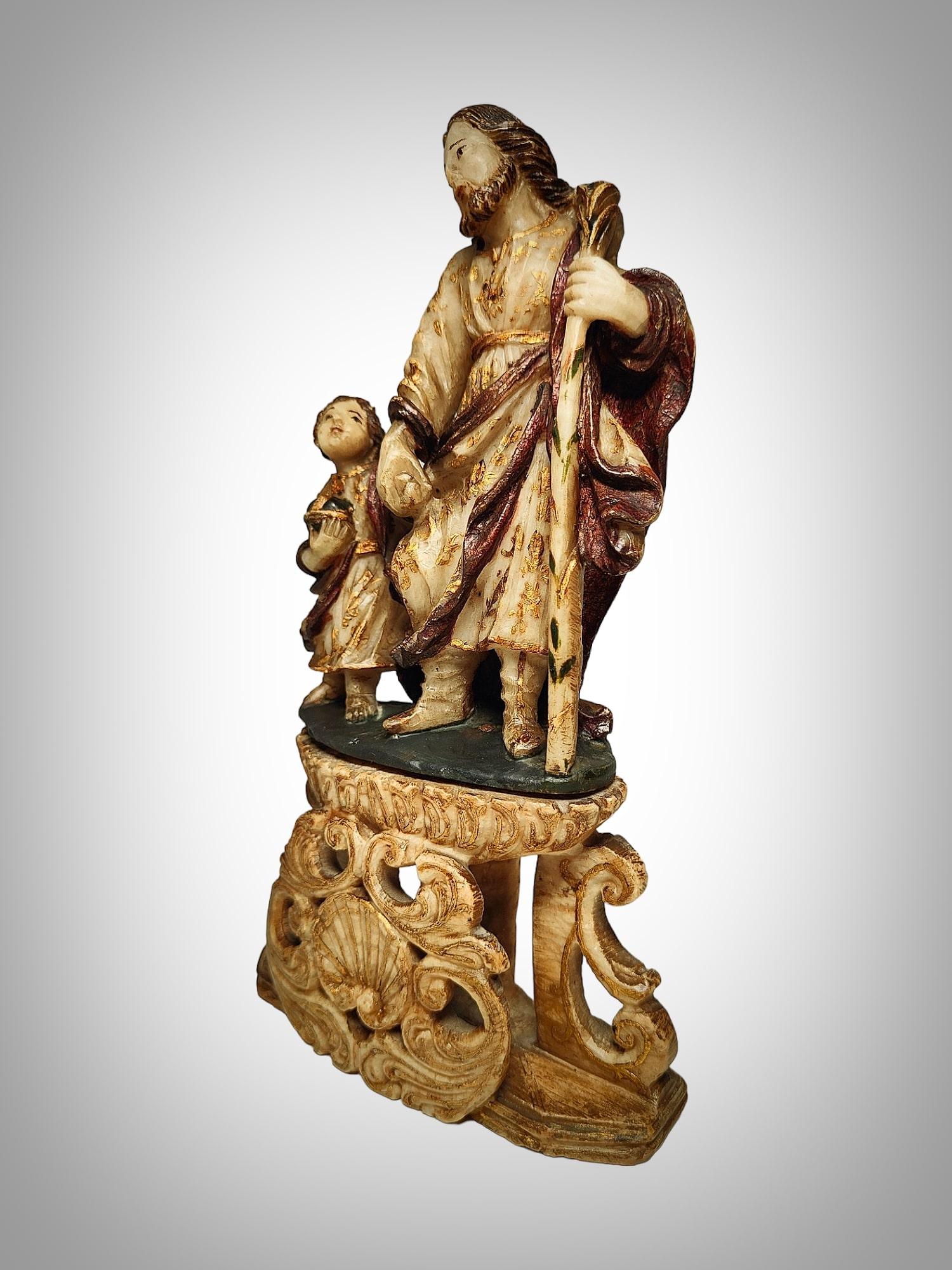 Product Description:

Material: Alabaster
Subject: Saint Joseph with the Child
Origin: Trapani, Italy
Era: 17th Century
Technique: Finely carved and polychromed
Condition: Excellent, fully original, very well-preserved
Dimensions: 25 x 15 x 5 cm