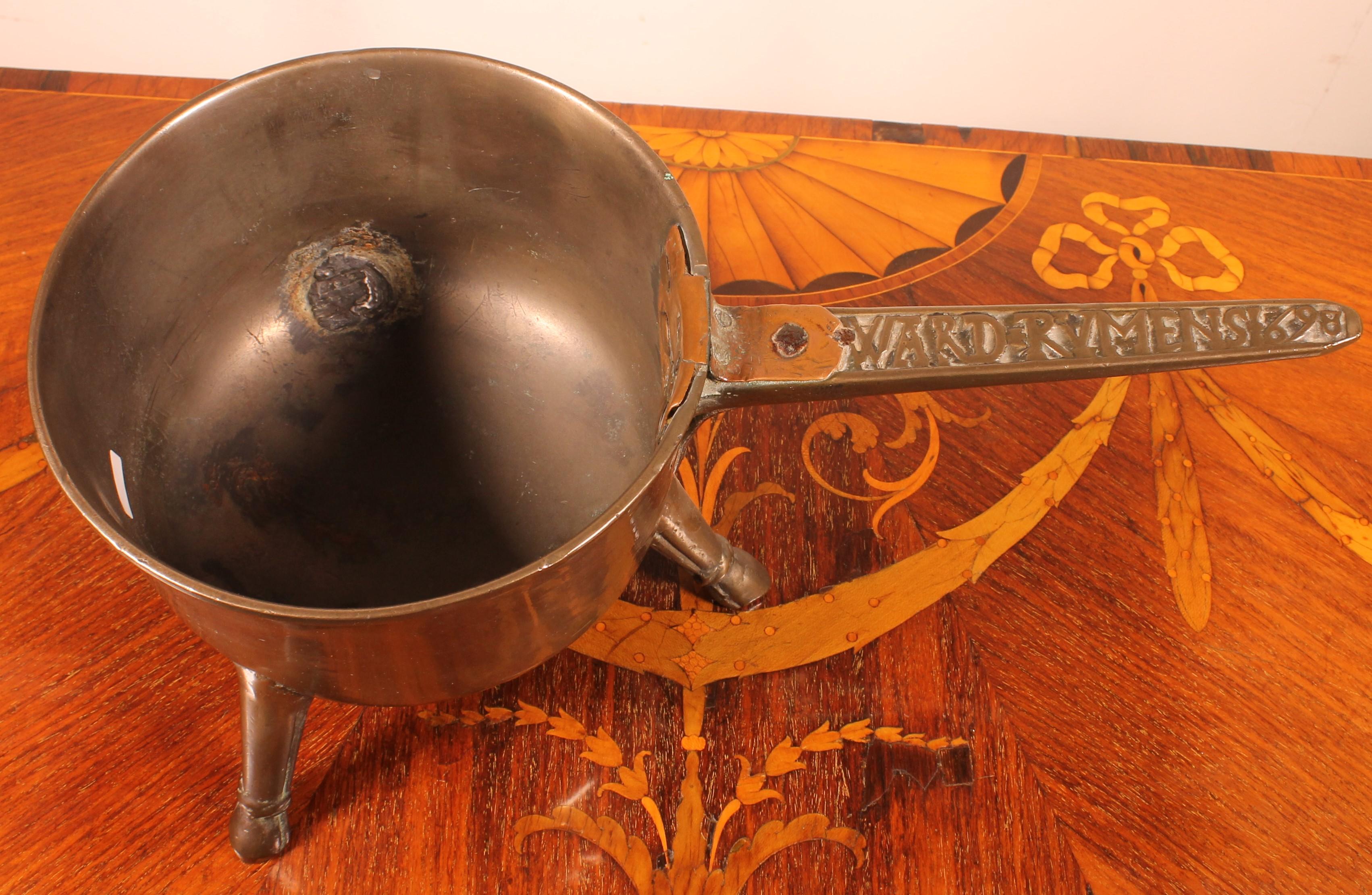 18th Century and Earlier 17th Century Tripod Apothecary Skillet Dated 1698 from The Ward Rvmens Family For Sale