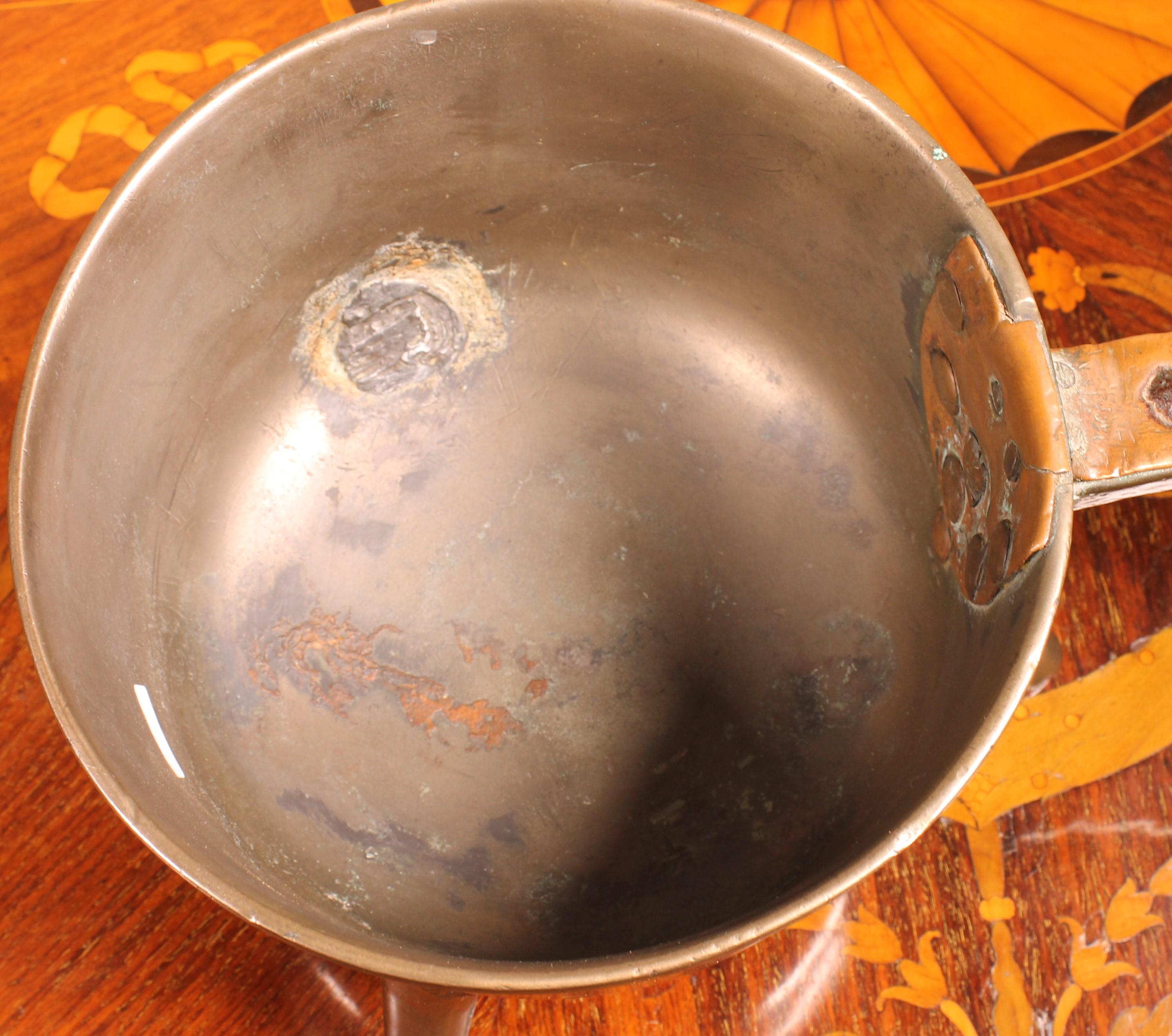 17th Century Tripod Apothecary Skillet Dated 1698 from The Ward Rvmens Family For Sale 1