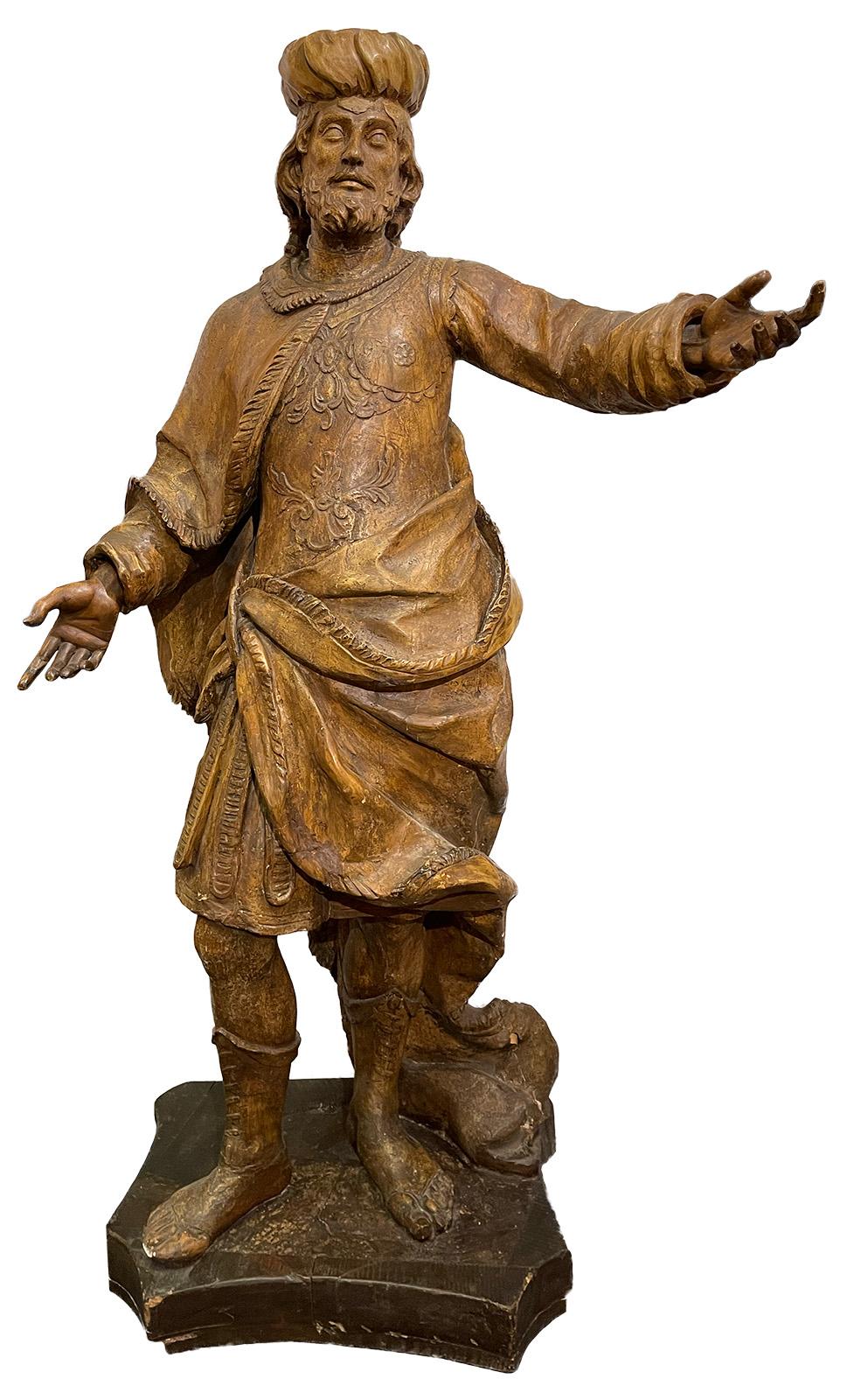 17th century figural statue from Turkey carved from fruitwood and gessoed.

Dimensions: 76