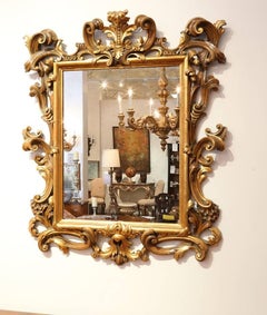 17th Century Tuscan Style Hand-Carved Mirror with Aged Glass in Bolo & Gold Leaf