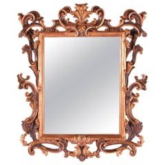 17th Century Tuscan Style Hand-Carved Mirror with Aged Glass in Bolo & Gold Leaf