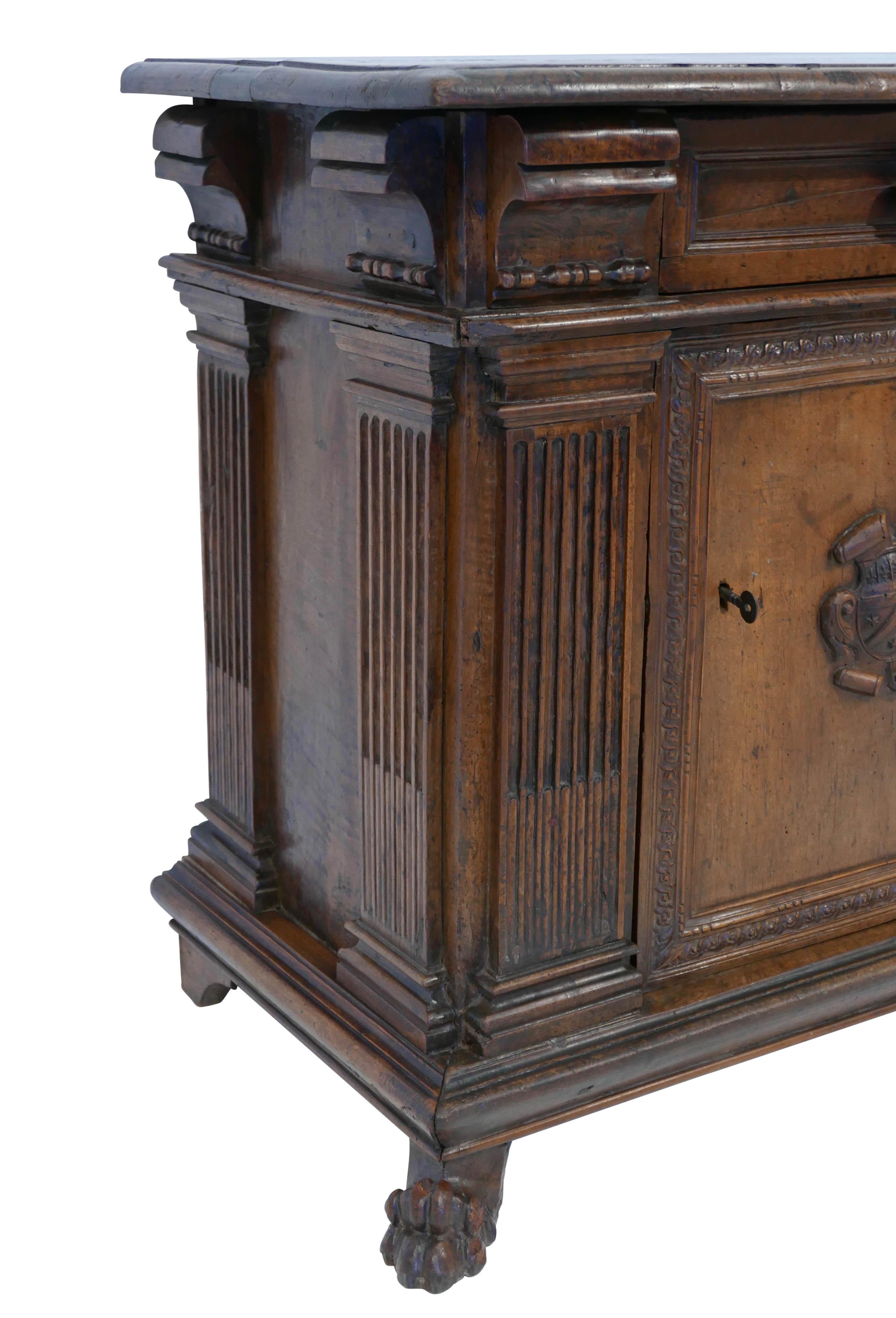 Carved 17th Century Tuscan Walnut Cabinet, Italian, circa 1680 For Sale
