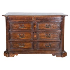 17th-Century Tuscan Walnut Chest of Drawers with Maple Inlay