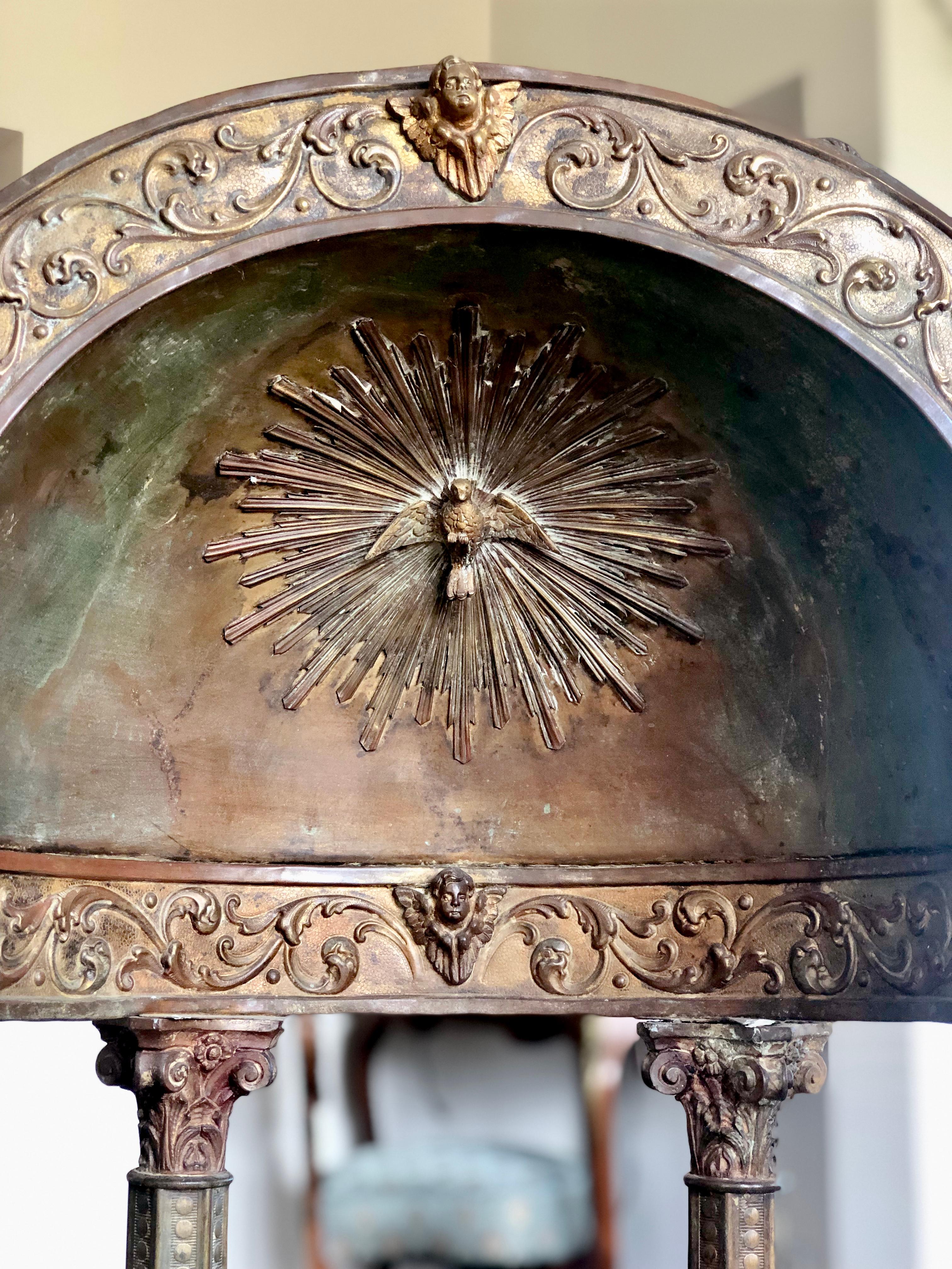 Beautiful authentic Italian metal and wood portable tabernacle in style of Antonio da Sangallo the Younger.
 
A civil and military architect, Antonio da Sangallo the Younger was trained in the famous Florentine workshop run by his uncles, Giuliano
