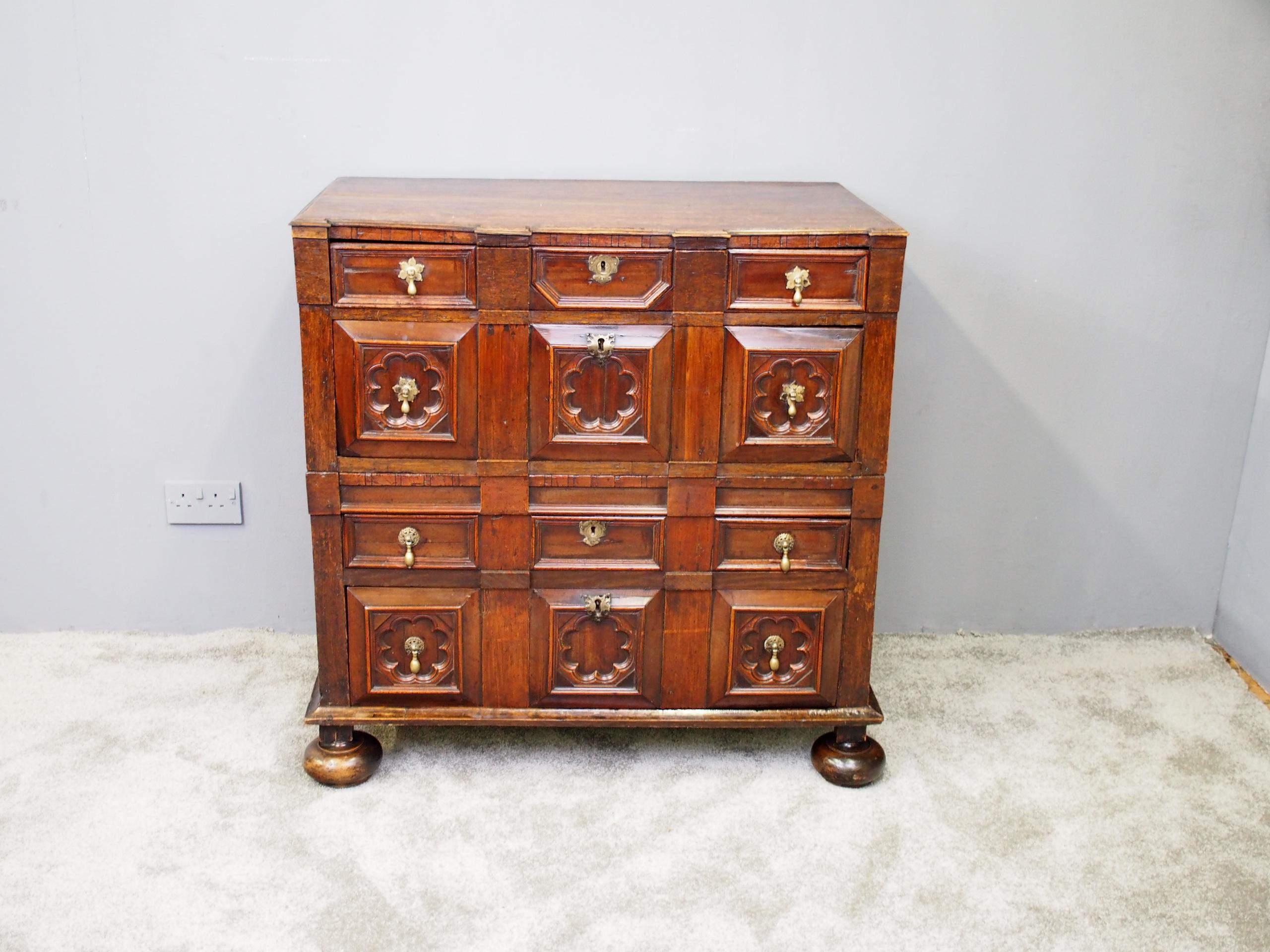18th Century and Earlier 17th Century Two Part Oak Chest of Drawers
