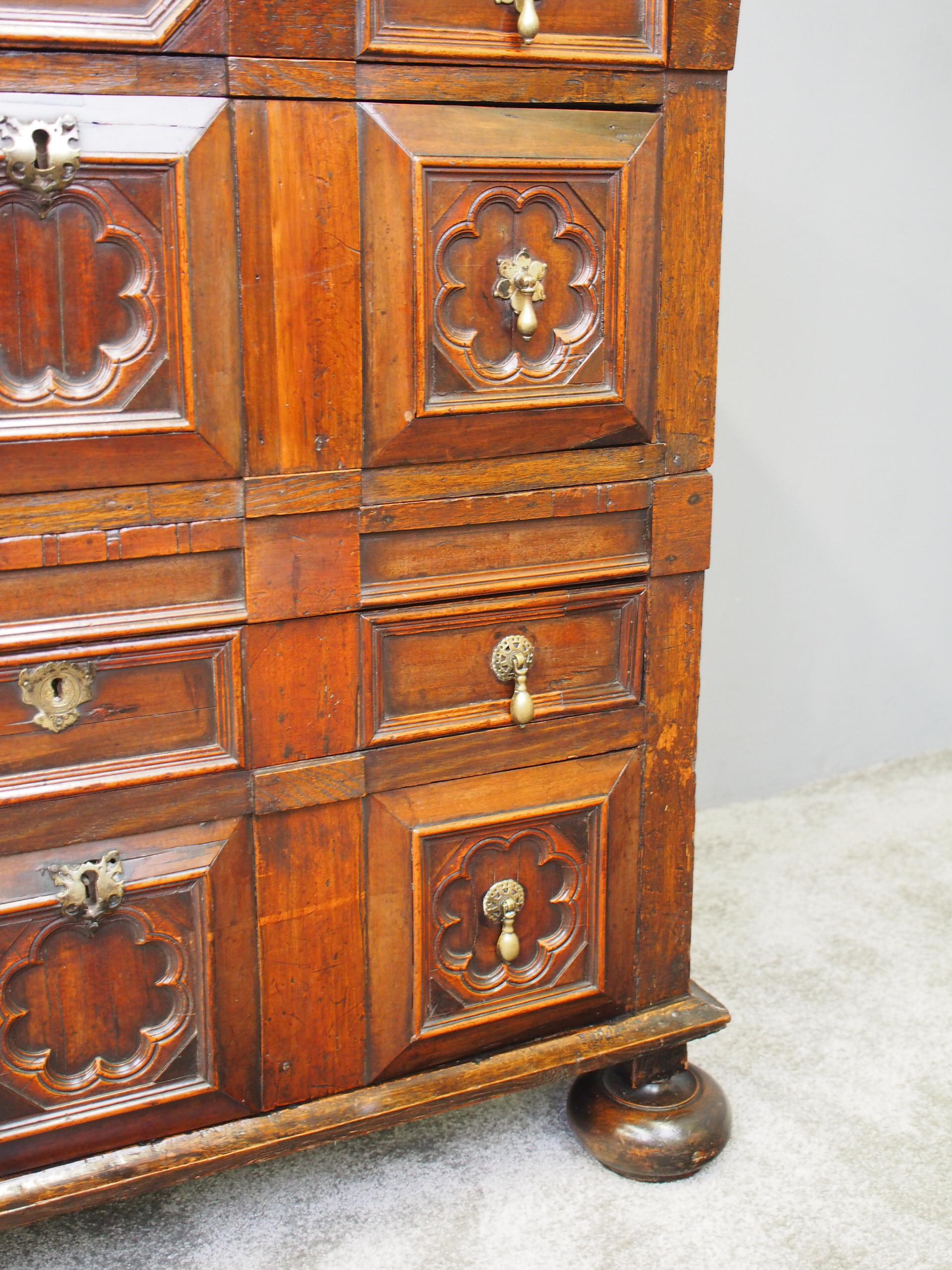 17th Century Two Part Oak Chest of Drawers 3