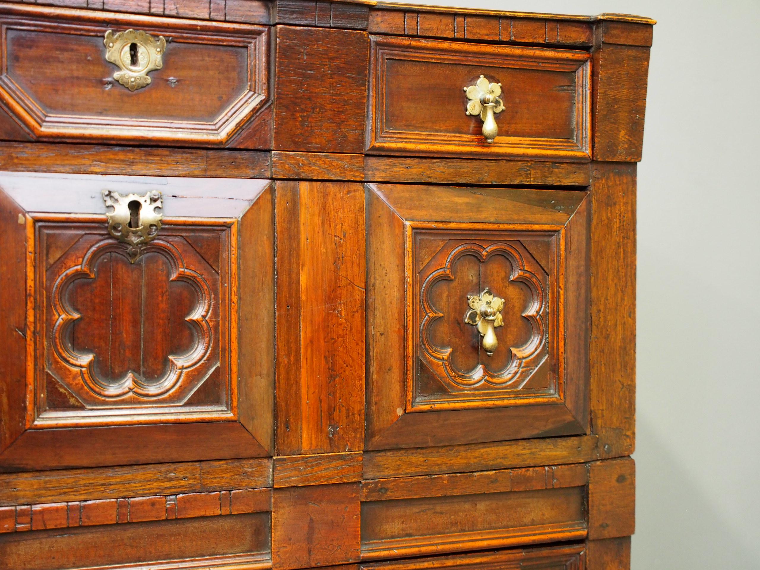 17th Century Two Part Oak Chest of Drawers 5
