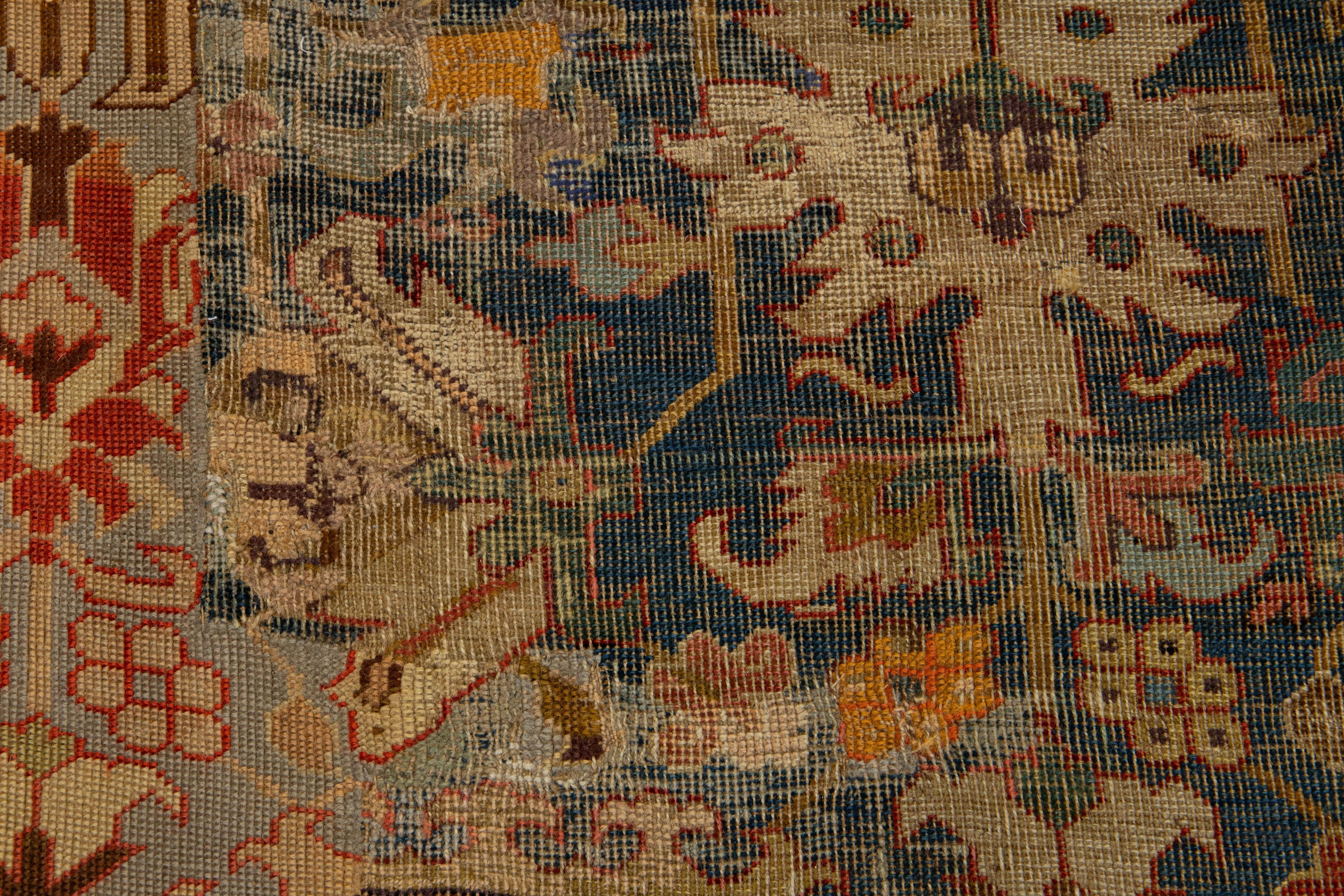 17th Century Unique Caucasian Kuba Blue Wool Rug with All-Over Design For Sale 4