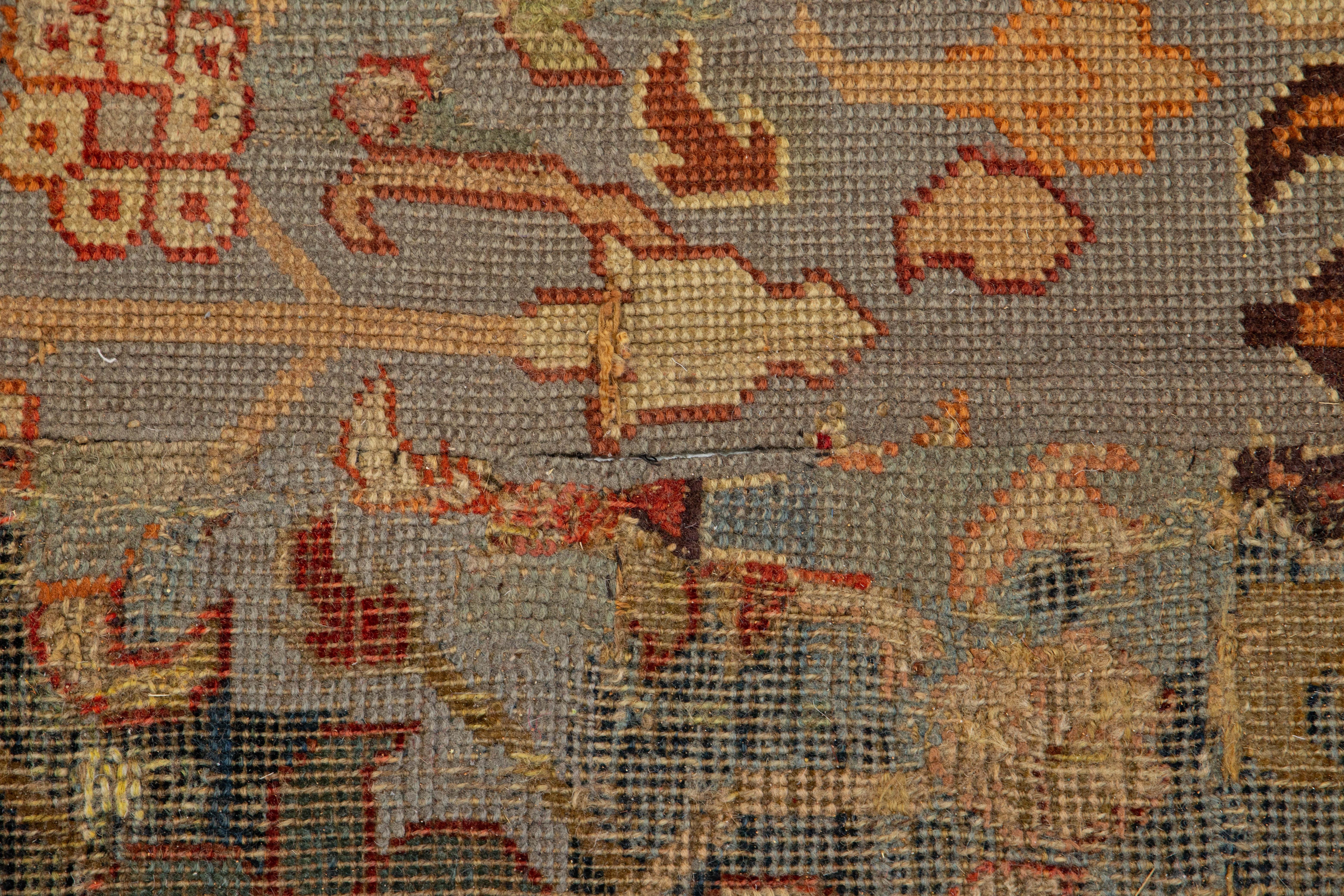 17th Century Unique Caucasian Kuba Blue Wool Rug with All-Over Design For Sale 7