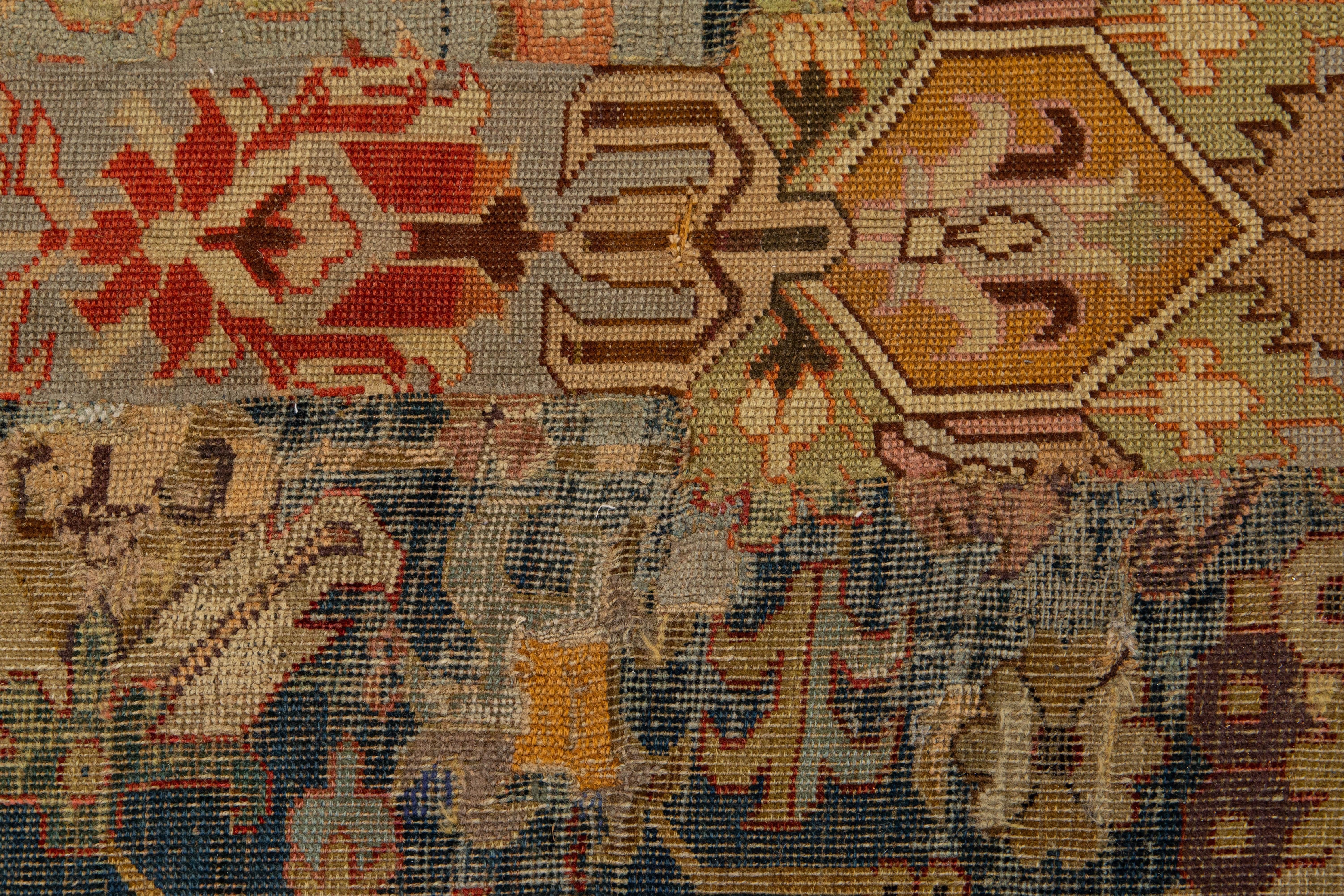 17th Century Unique Caucasian Kuba Blue Wool Rug with All-Over Design For Sale 13