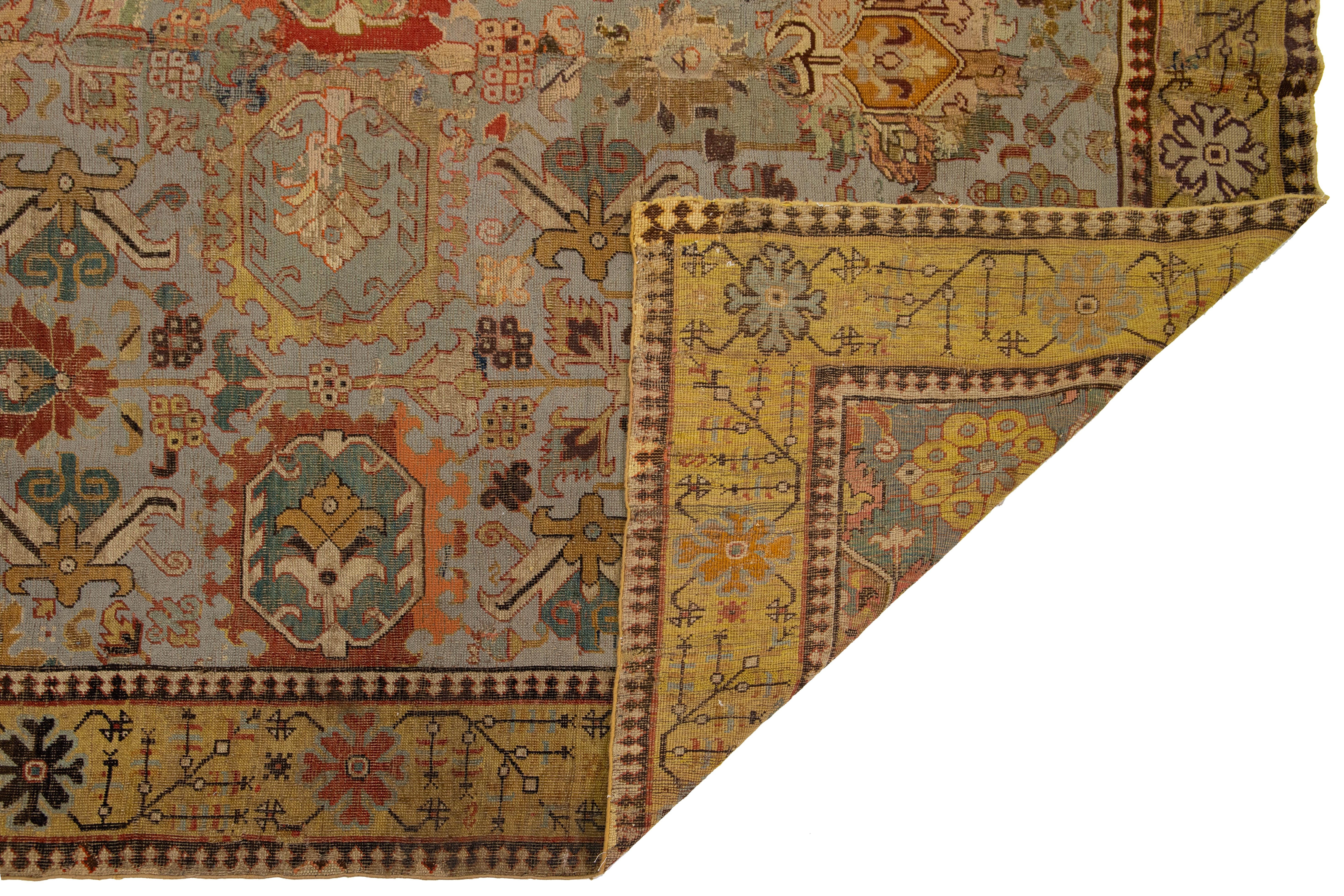 Islamic 17th Century Unique Caucasian Kuba Blue Wool Rug with All-Over Design For Sale