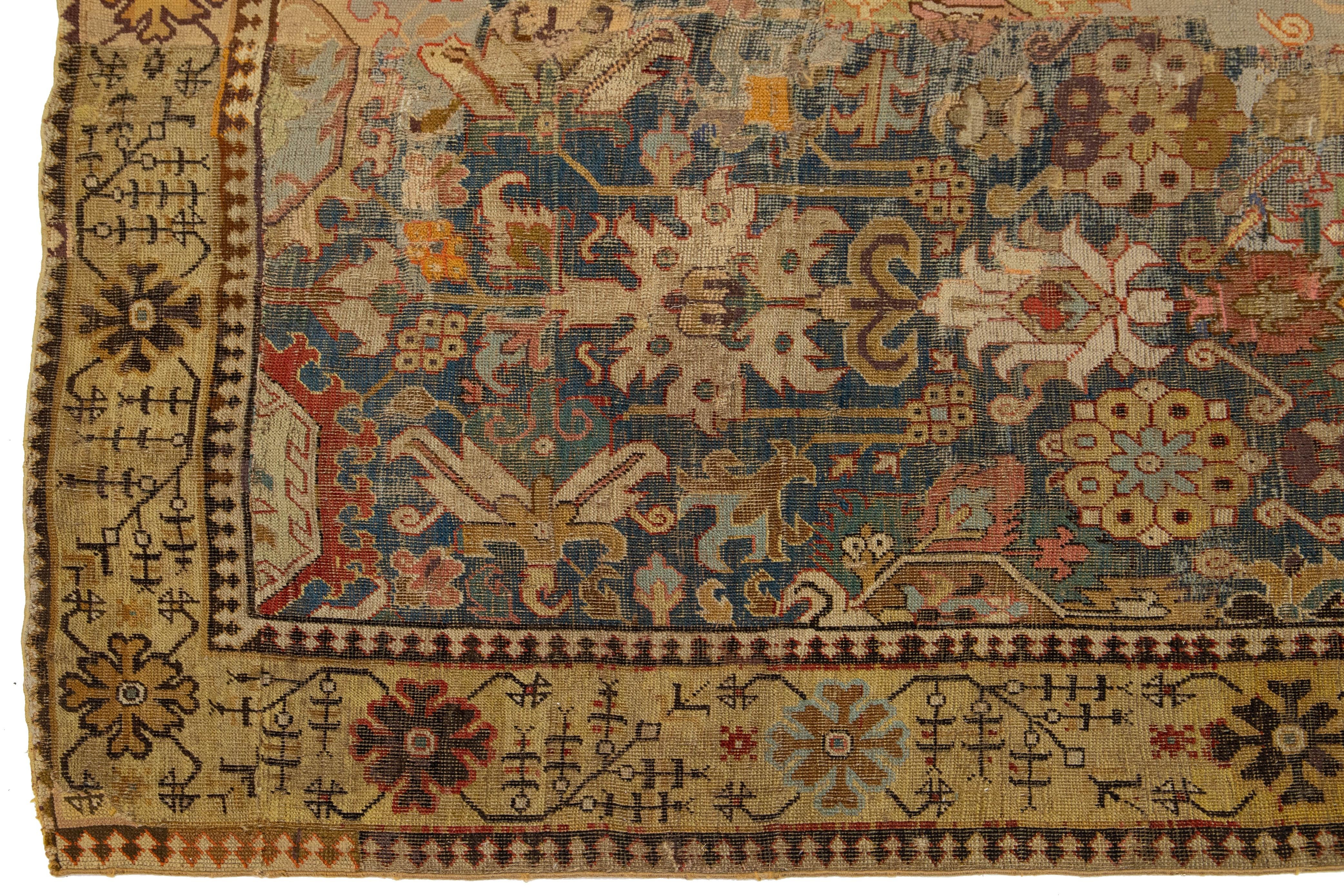18th Century and Earlier 17th Century Unique Caucasian Kuba Blue Wool Rug with All-Over Design For Sale