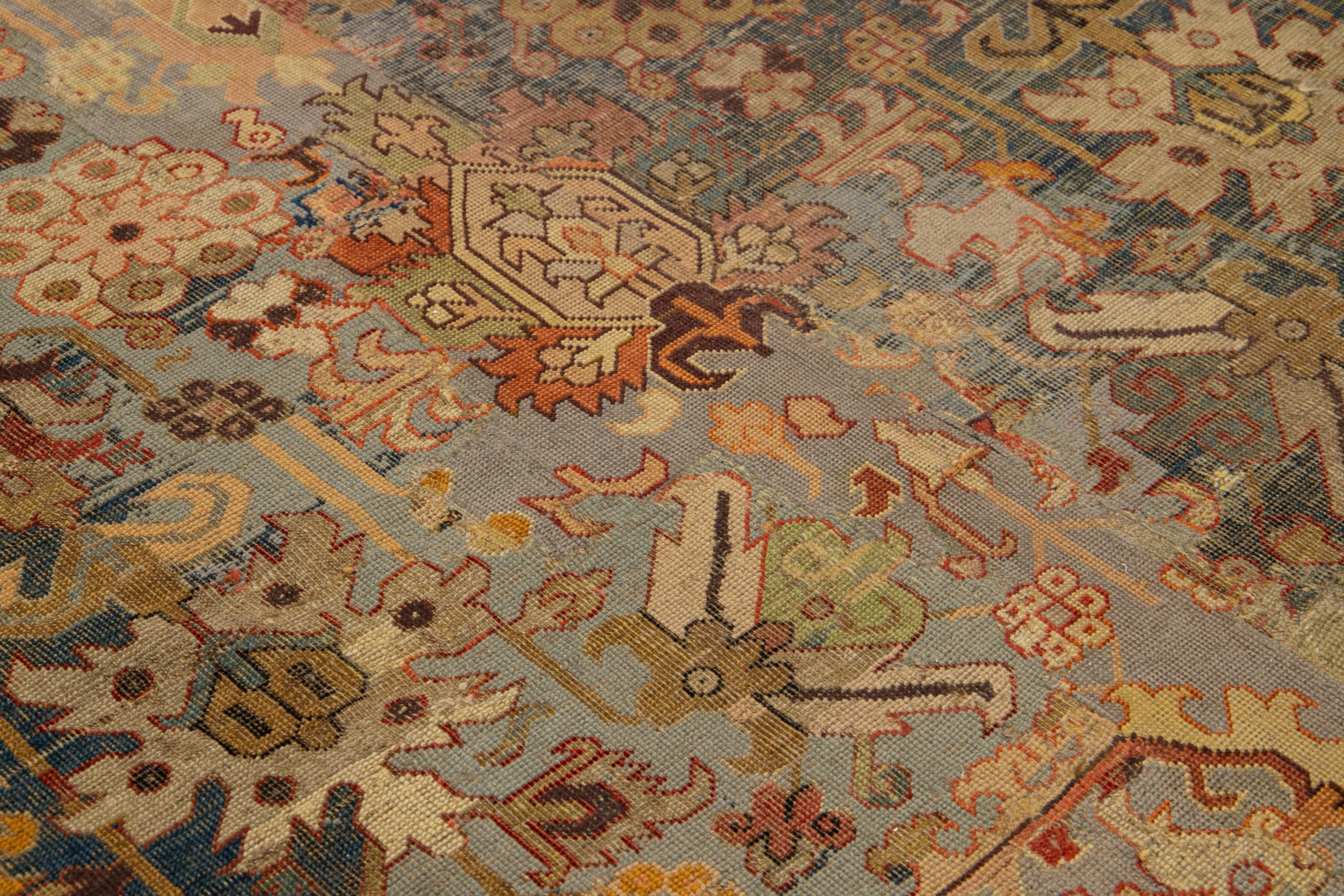 17th Century Unique Caucasian Kuba Blue Wool Rug with All-Over Design For Sale 2