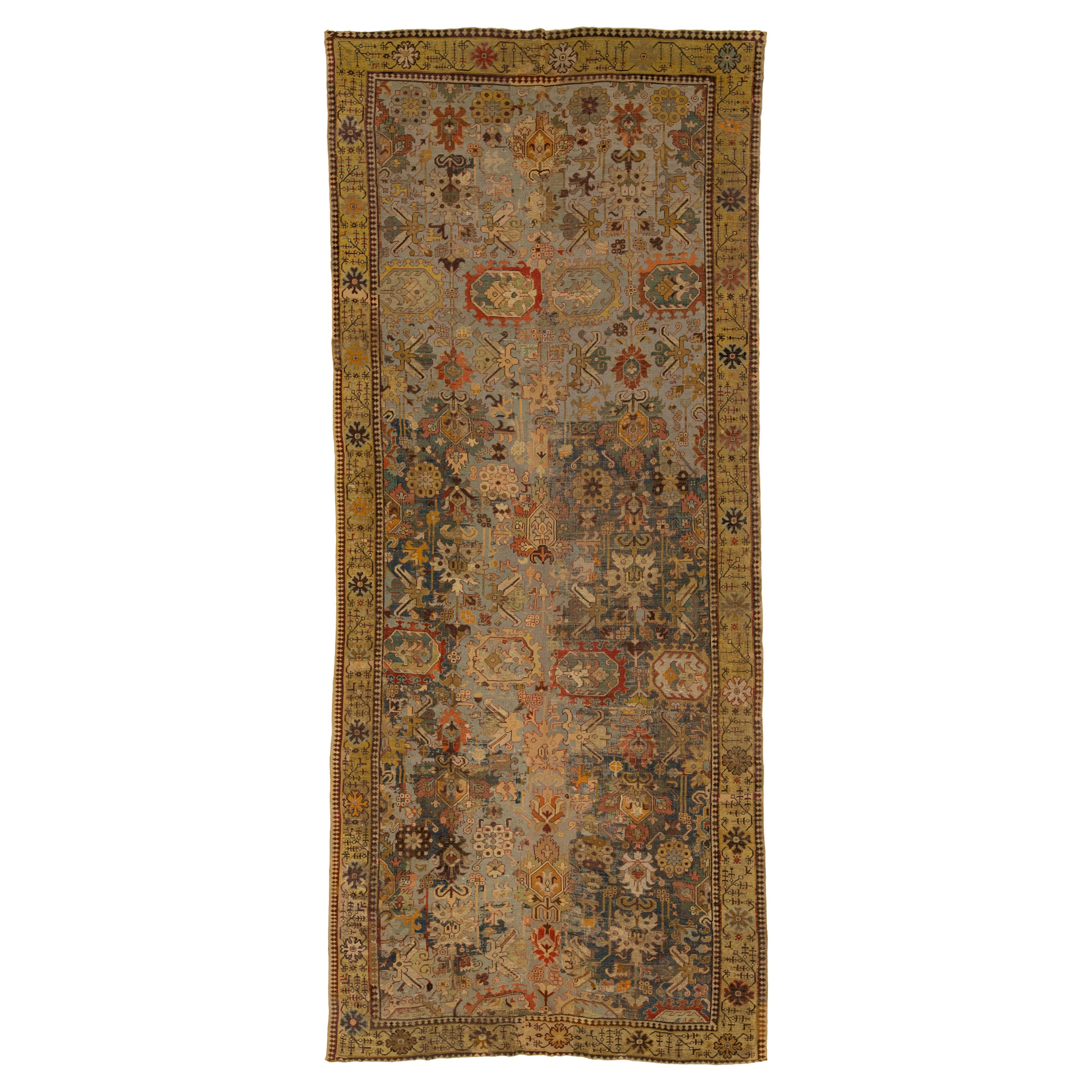 17th Century Unique Caucasian Kuba Blue Wool Rug with All-Over Design For Sale