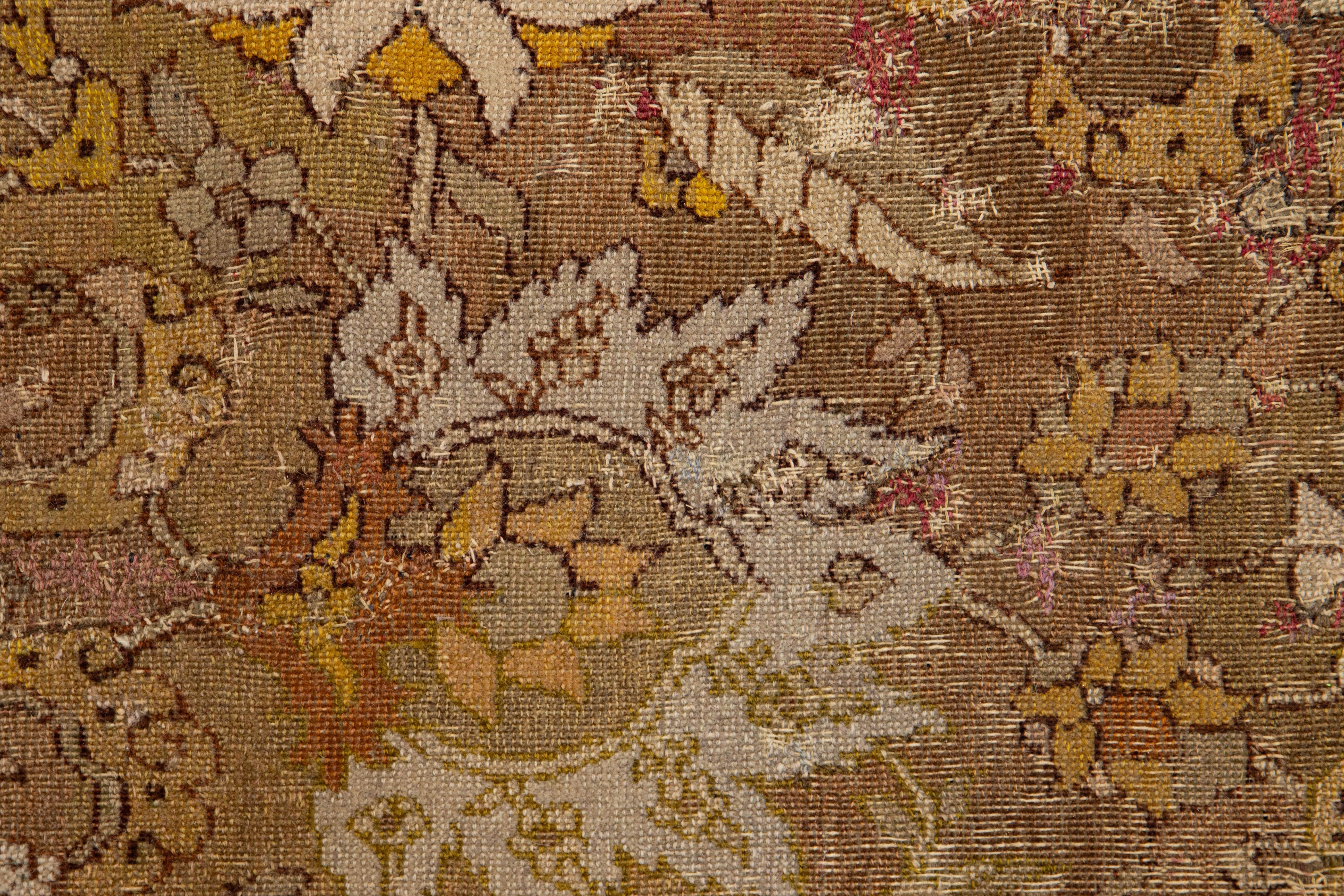 17th Century Unique Handmade Persian Isfahan Brown Wool Rug  With Floral Design For Sale 5