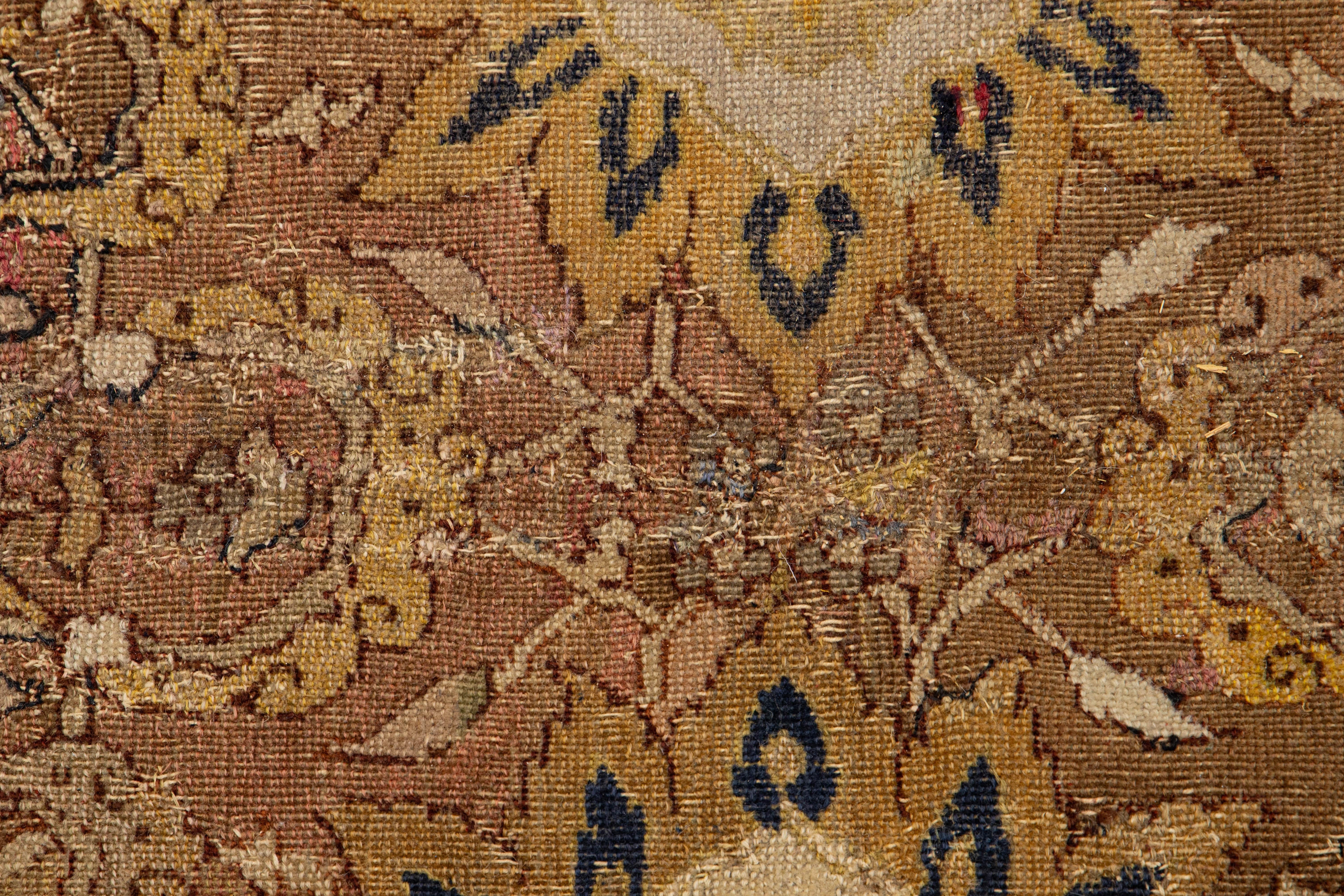 17th Century Unique Handmade Persian Isfahan Brown Wool Rug  With Floral Design For Sale 6