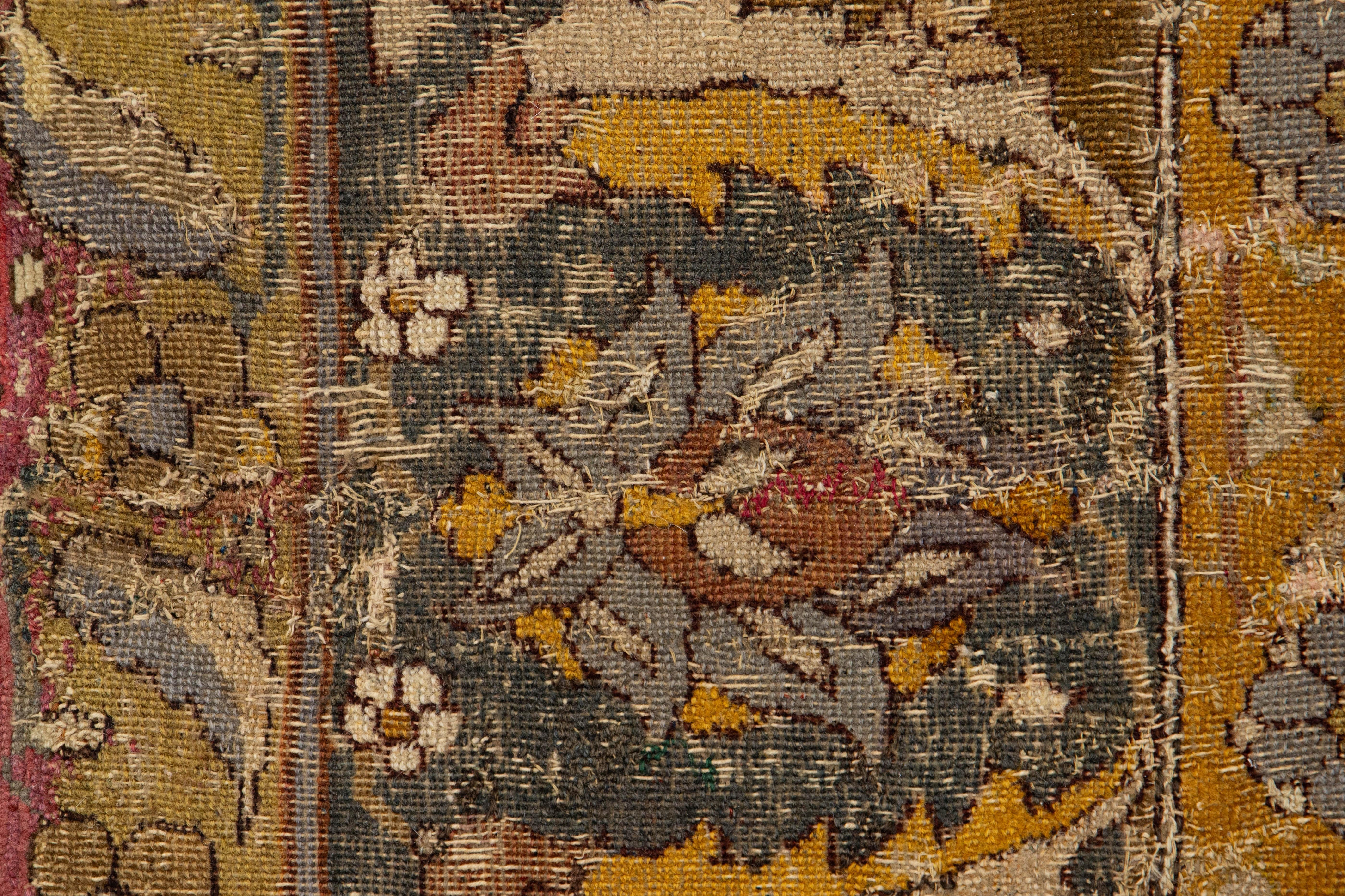 17th Century Unique Handmade Persian Isfahan Brown Wool Rug  With Floral Design For Sale 8