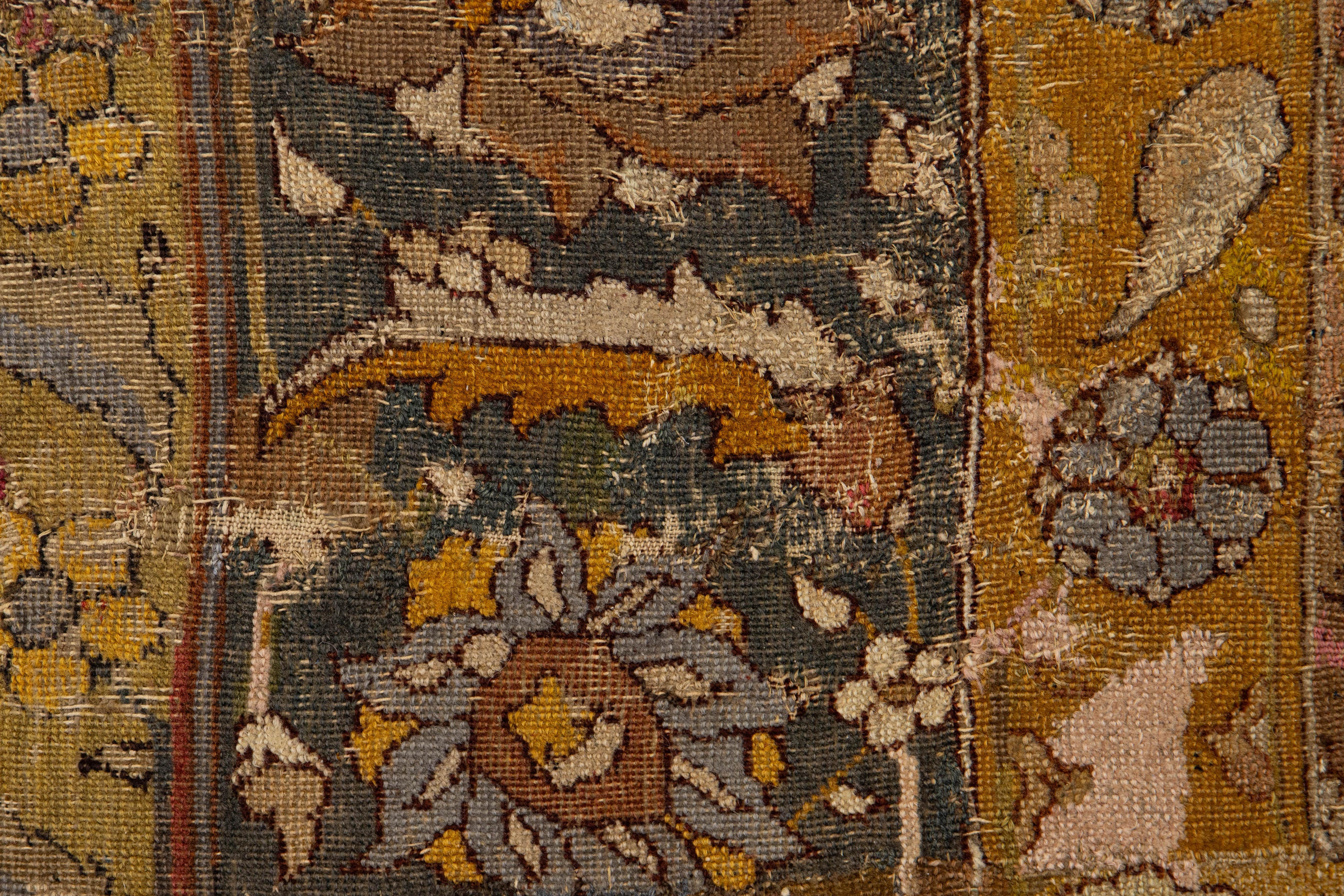 17th Century Unique Handmade Persian Isfahan Brown Wool Rug  With Floral Design For Sale 9