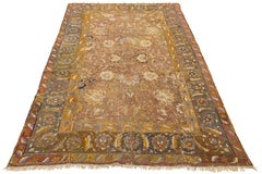 17th Century Unique Handmade Persian Isfahan Brown Wool Rug  With Floral Design