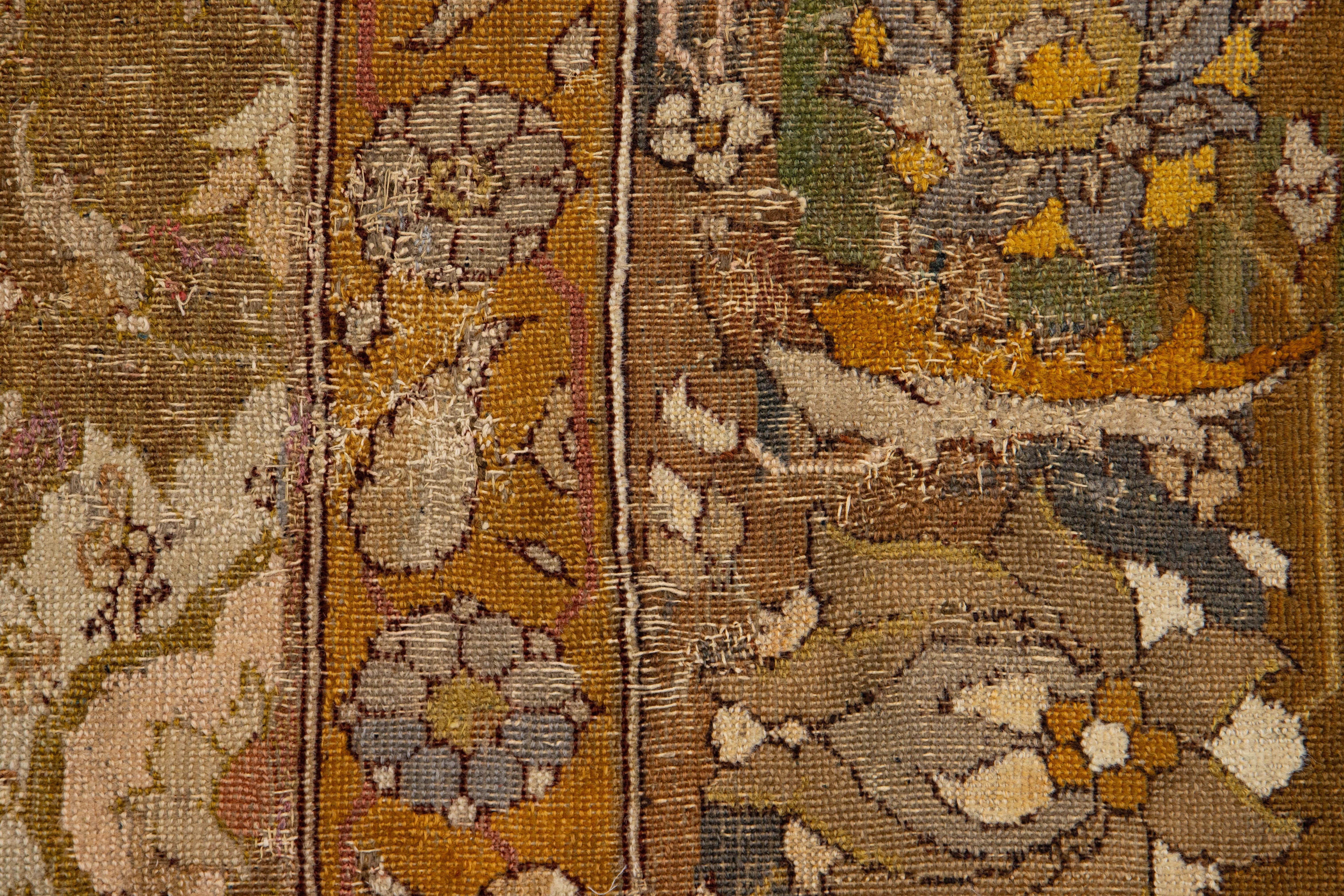 17th Century Unique Handmade Persian Isfahan Brown Wool Rug  With Floral Design For Sale 3