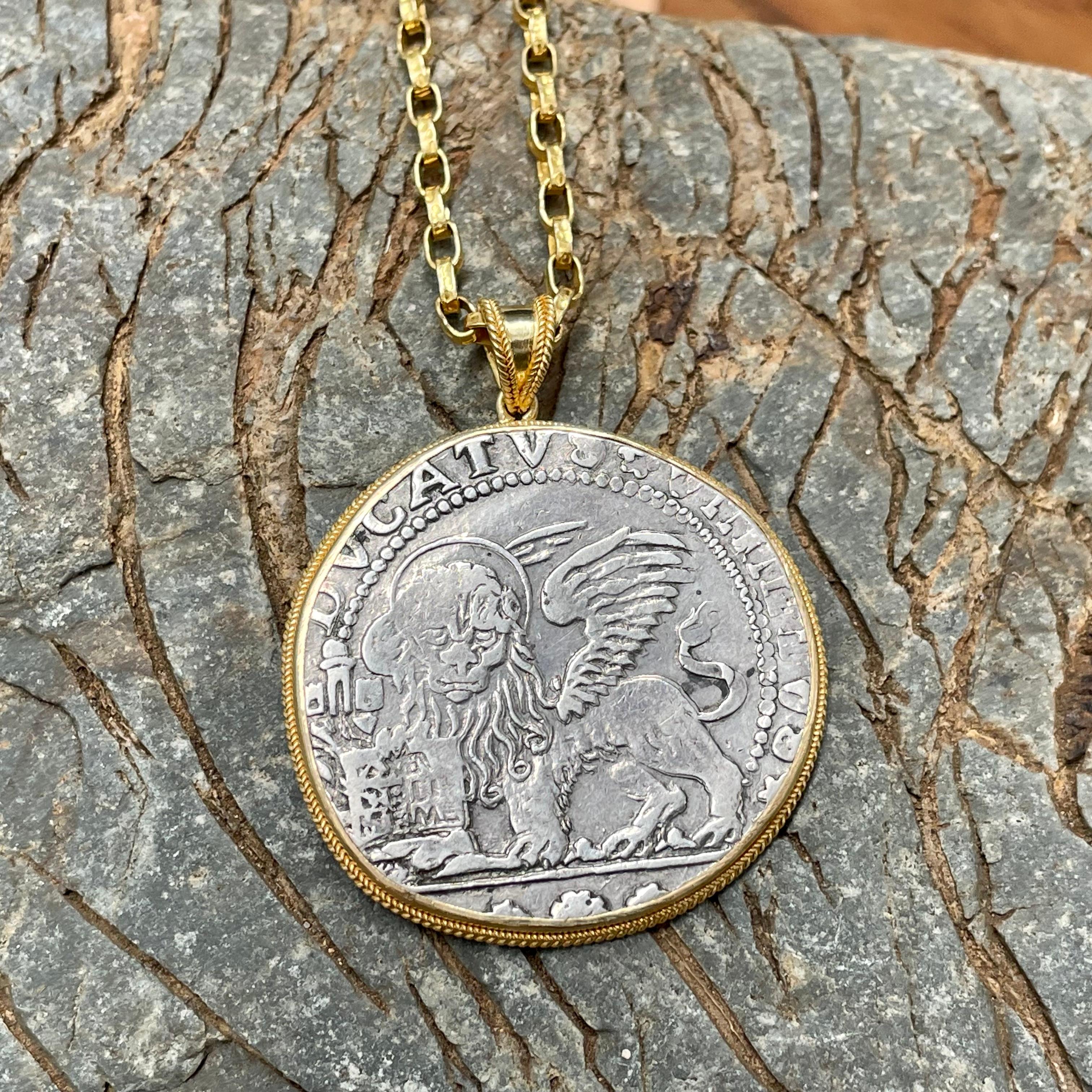 Renaissance 17th Century Venetian Lion Coin 18K Gold Pendant