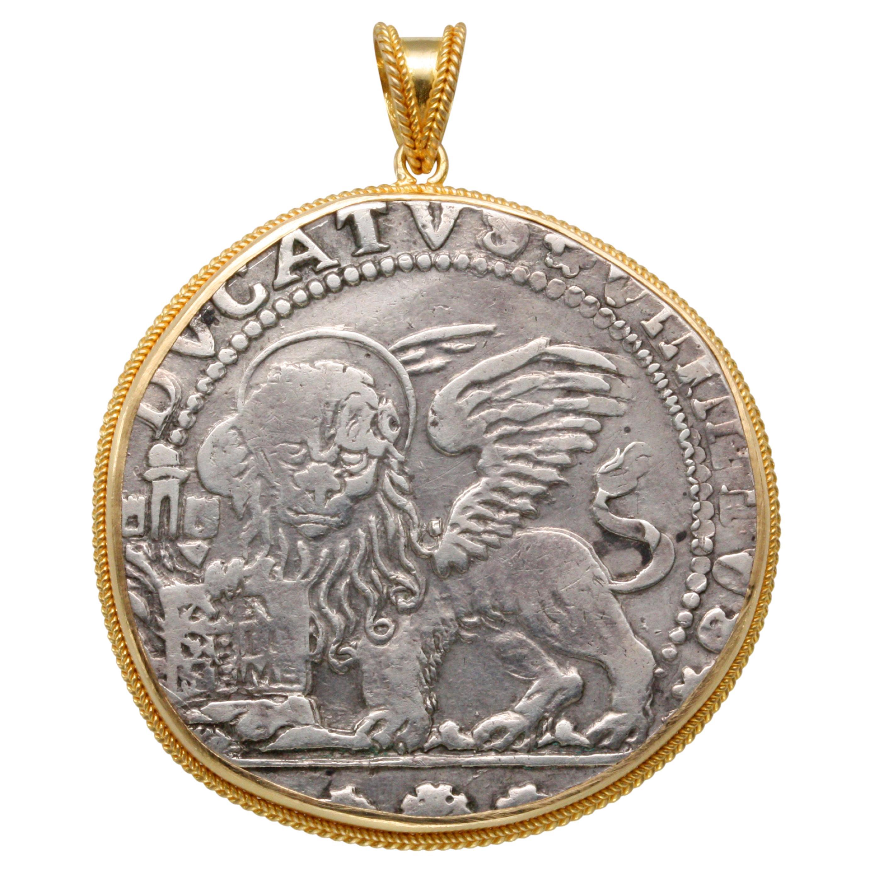17th Century Venetian Lion Coin 18K Gold Pendant
