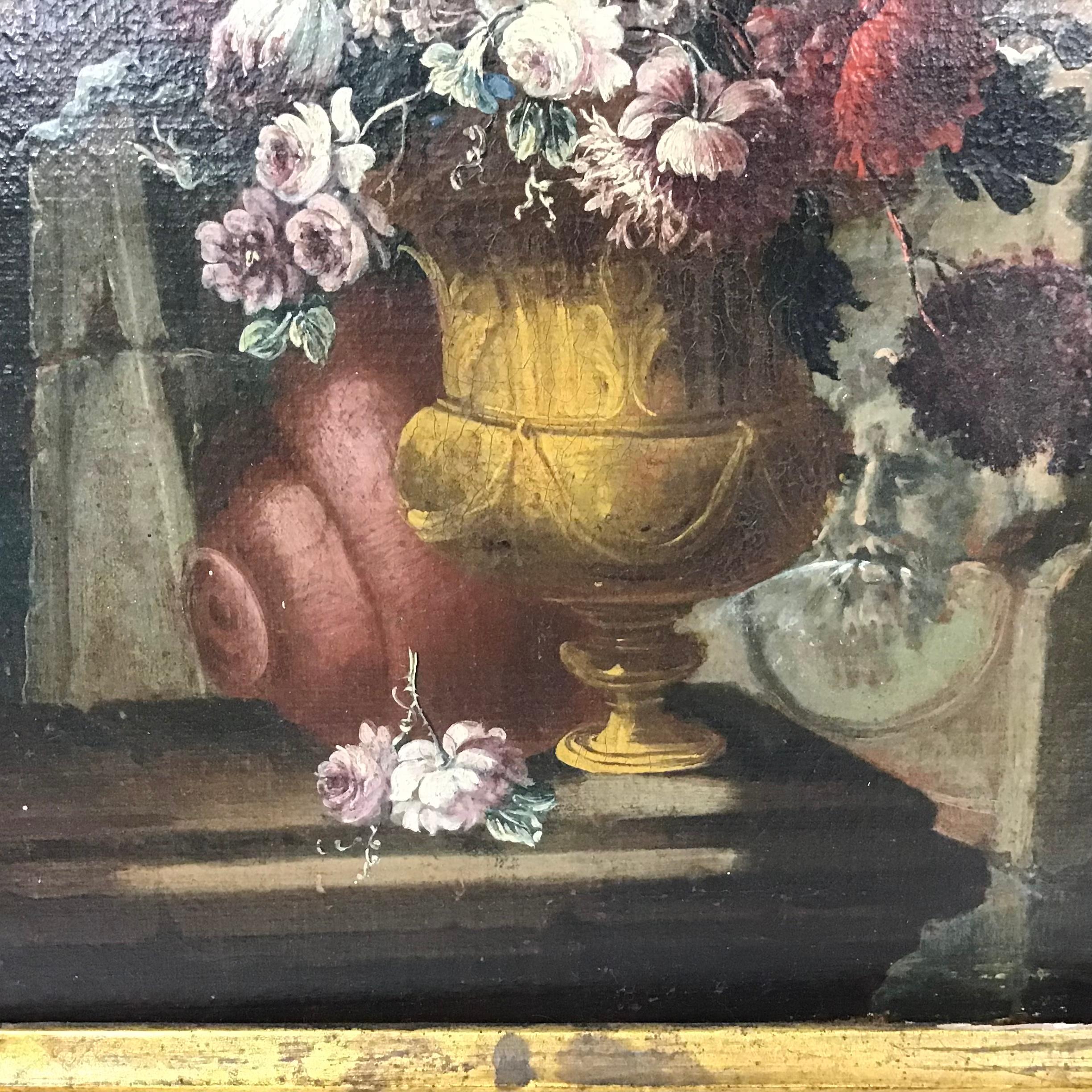 Baroque 17th Century Venetian Old Master Floral Still Life Oil Painting Flowers  For Sale
