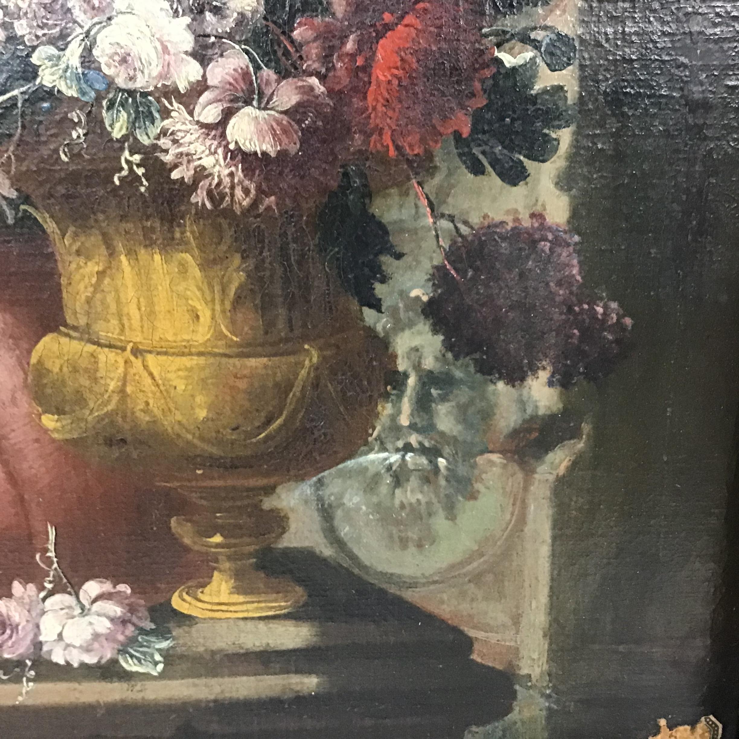 17th Century Venetian Old Master Floral Still Life Oil Painting Flowers  In Good Condition For Sale In Bradenton, FL