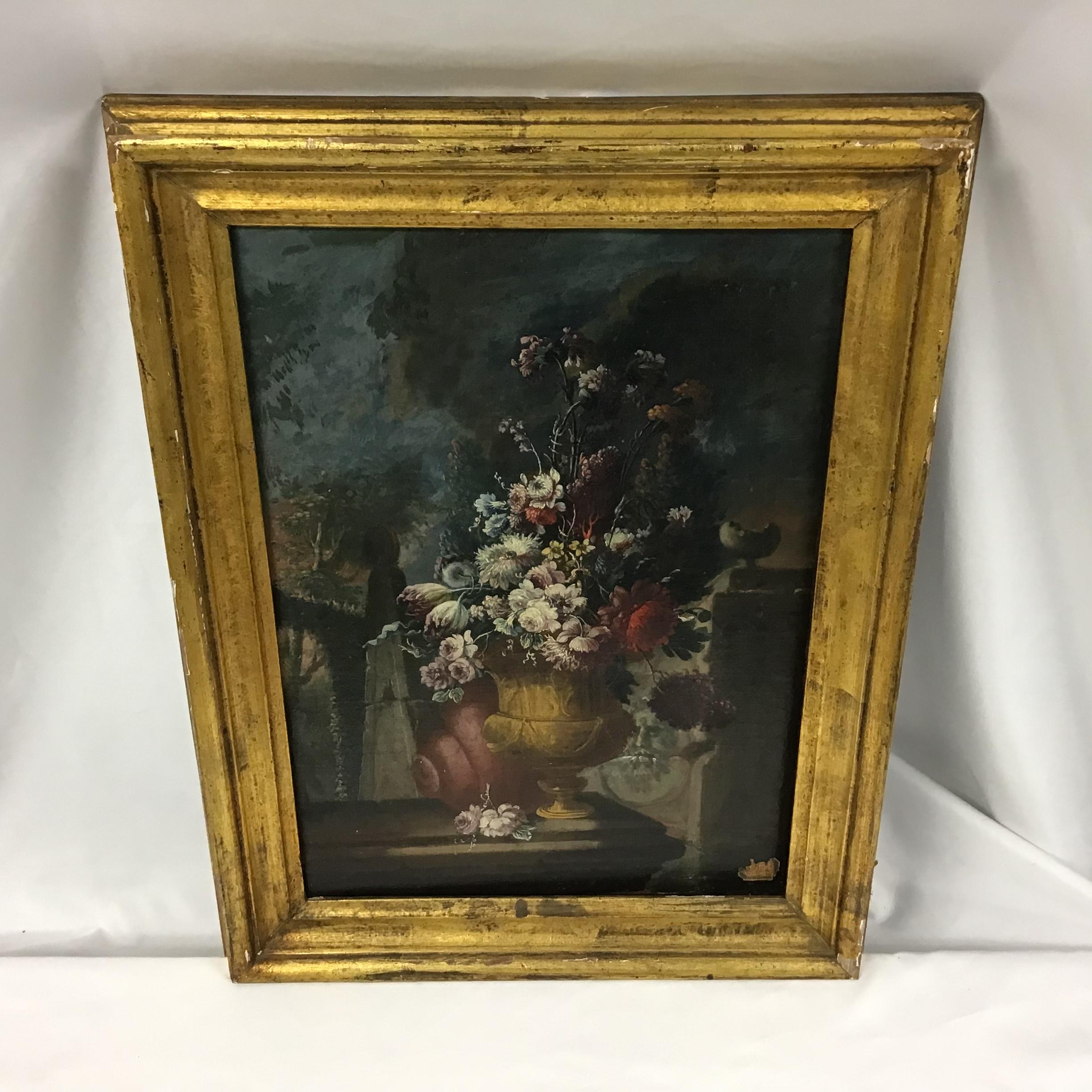 Fino al XVIII secolo Pittura ad olio con natura morta floreale veneziana del XVII secolo Fiori in vendita