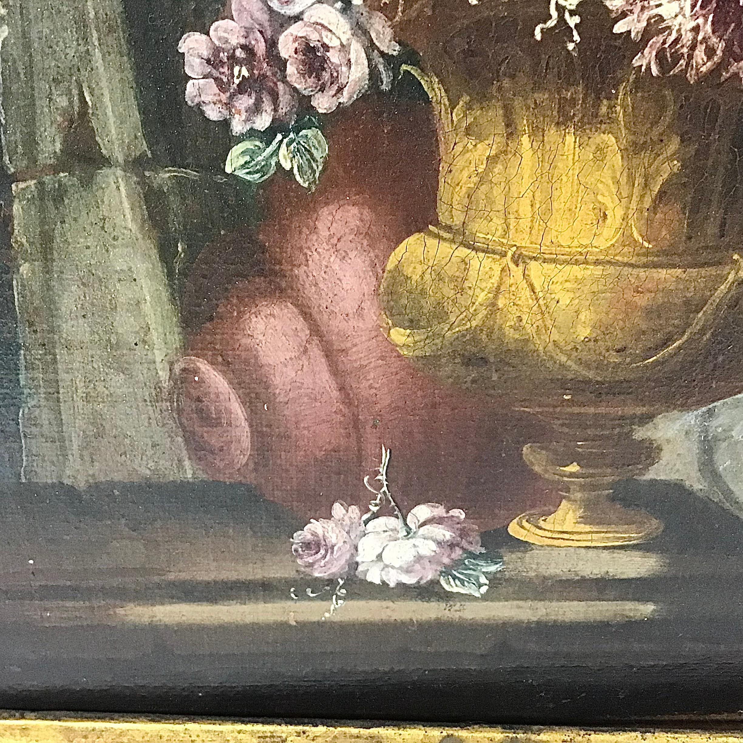 17th Century Venetian Old Master Floral Still Life Oil Painting Flowers  For Sale 2