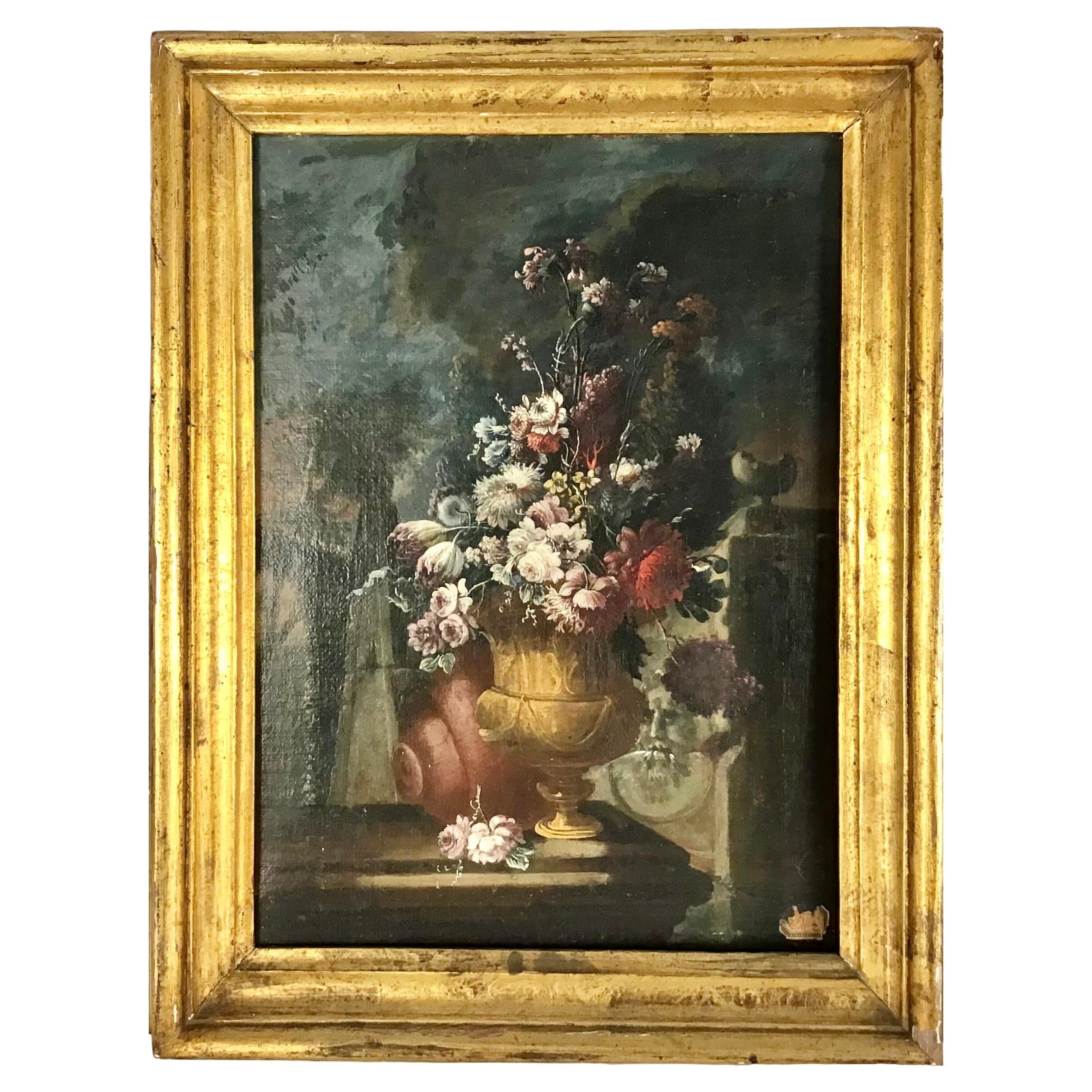 17th Century Venetian Old Master Floral Still Life Oil Painting Flowers  For Sale